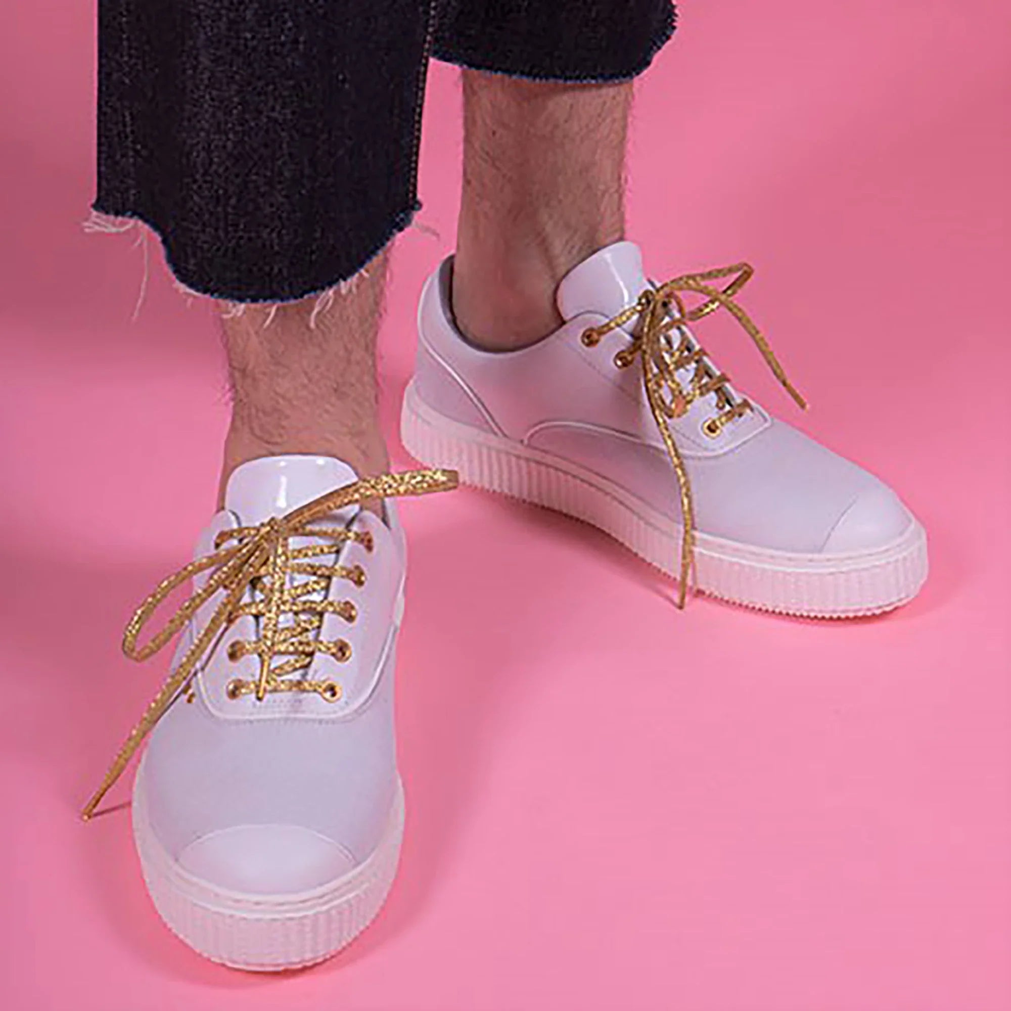 ME.LAND White suede and gold details MEAKER sneaker front and back