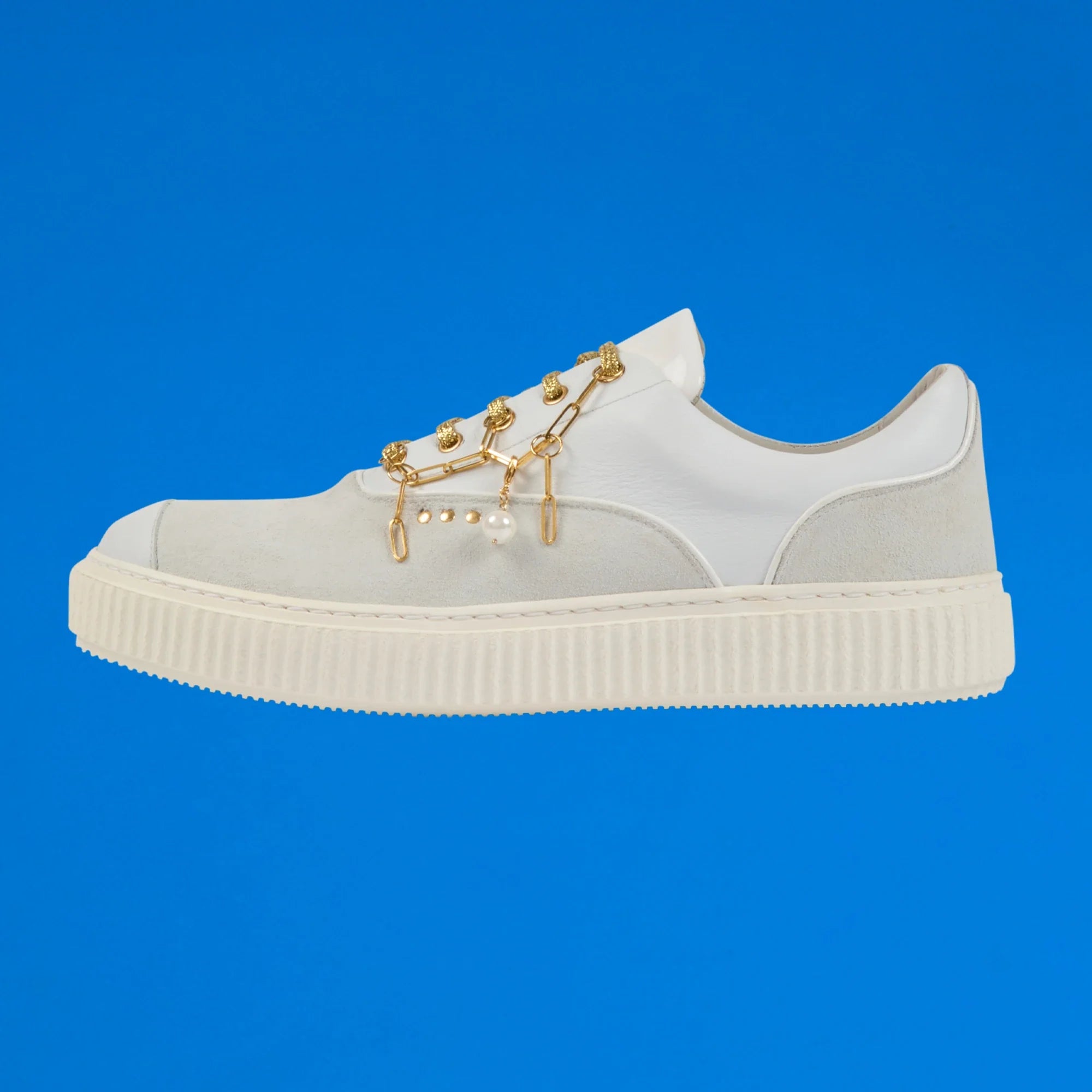 White suede and gold jewellery MEAKER sneaker ✔ ME.LAND