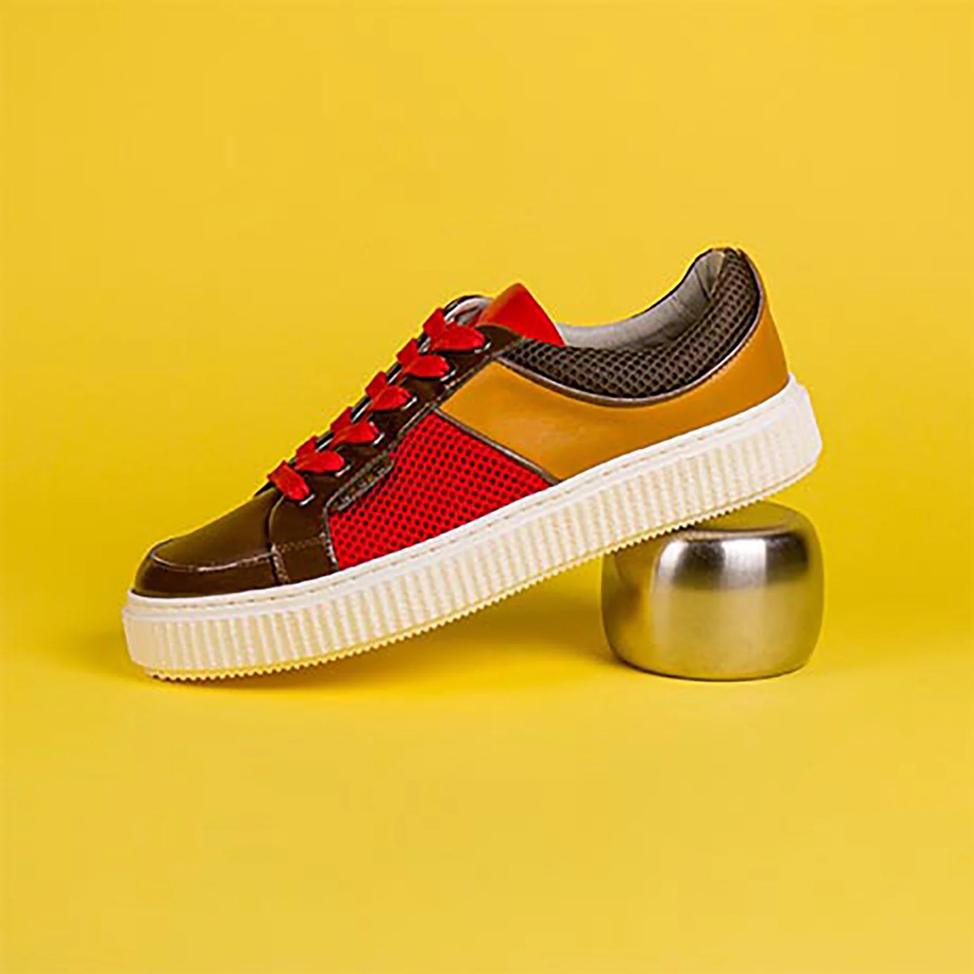 ME.LAND Brown, red and curry smooth DEAKER sneaker top