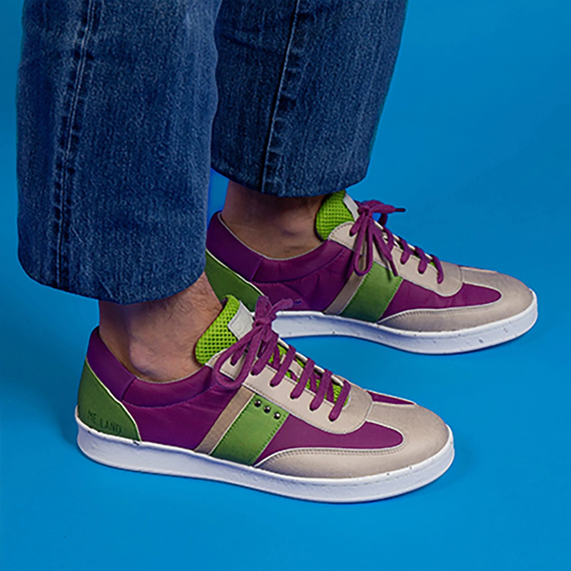 Vivace vegan and recycled sneaker in beige, purple and green ✔ ME.LAND