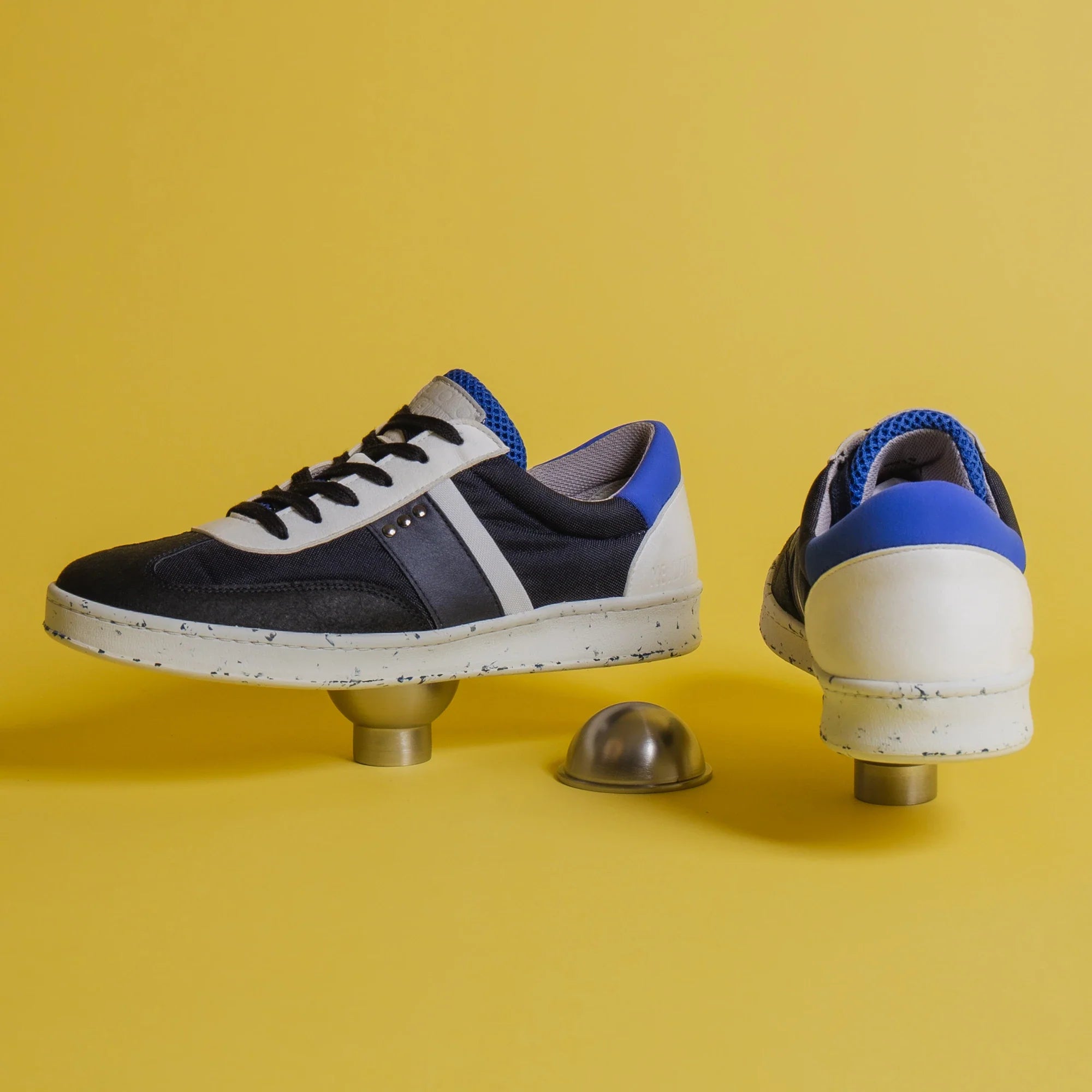 ME.LAND Vivace vegan and recycled sneaker in navy, white and blue printed heel detail