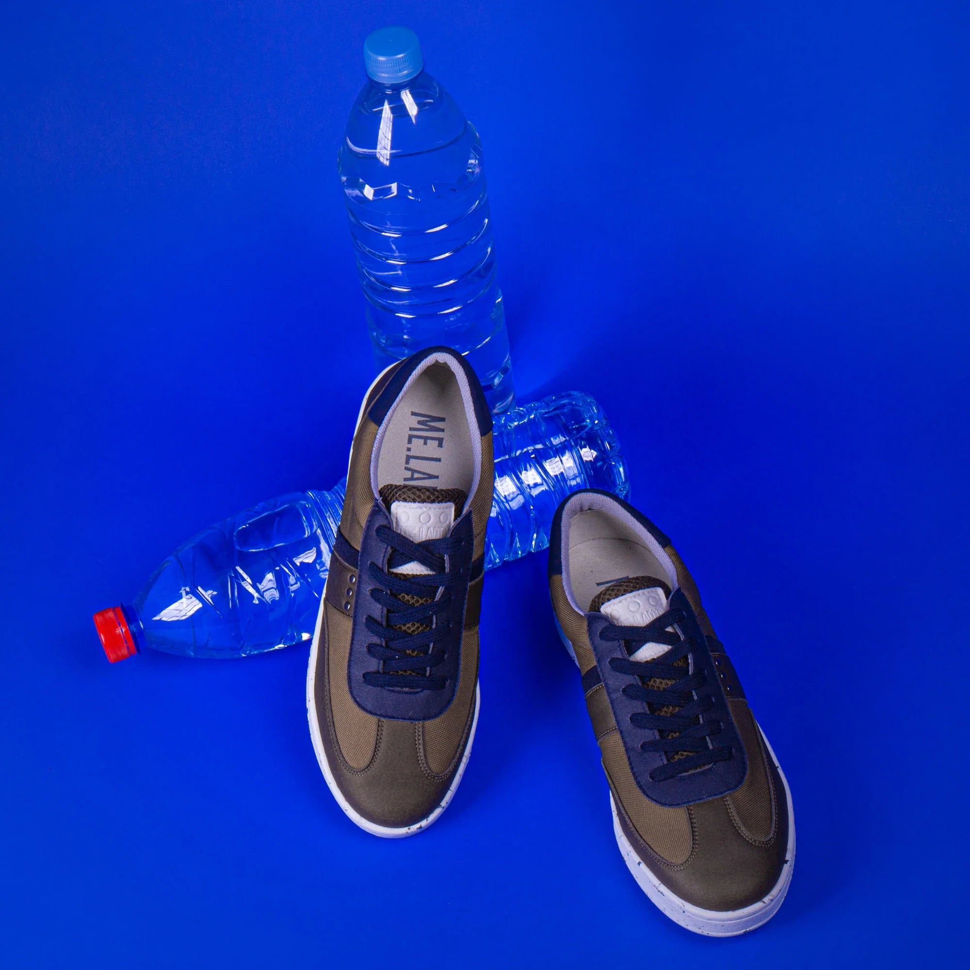 ME.LAND Vivace vegan and recycled sneaker in khaki and navy side view