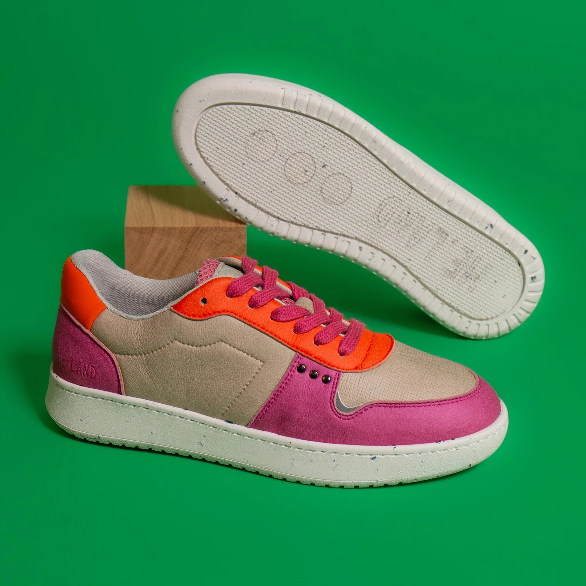 Evan vegan and recycled sneaker in beige, pink and orange ✔ ME.LAND