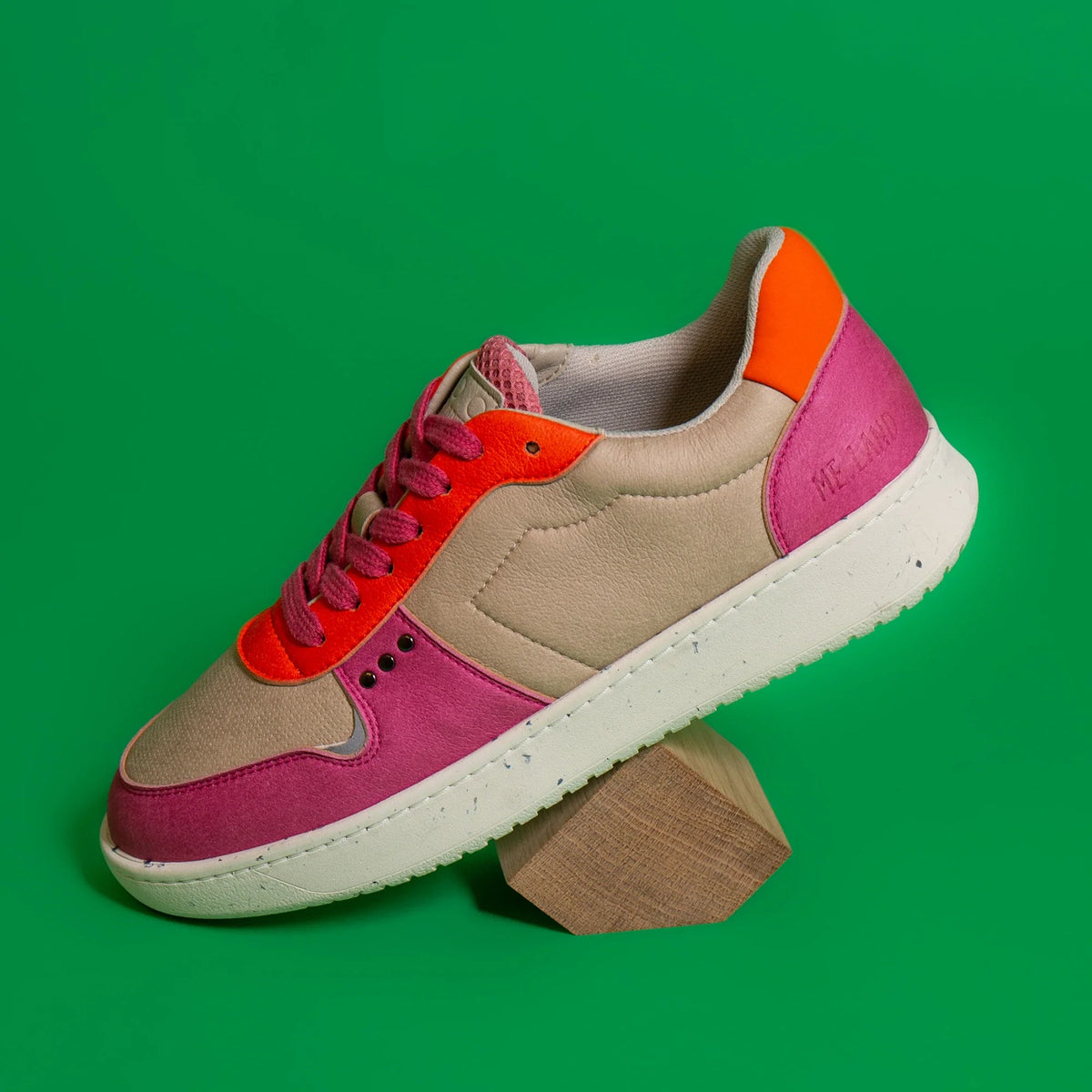 Evan vegan and recycled sneaker in beige, pink and orange ✔ ME.LAND