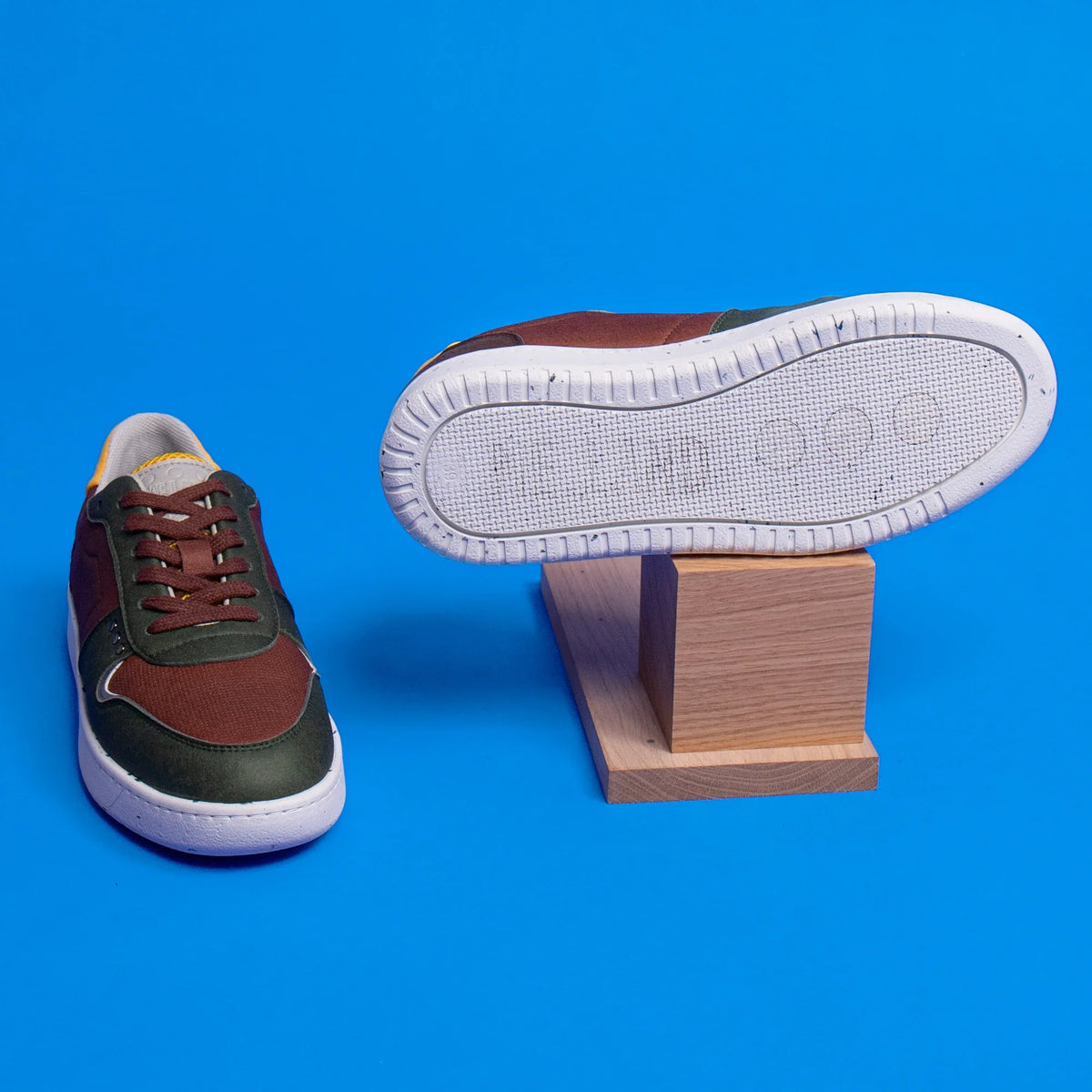 Evan vegan and recycled sneaker in brown, khaki and yellow ✔ ME.LAND