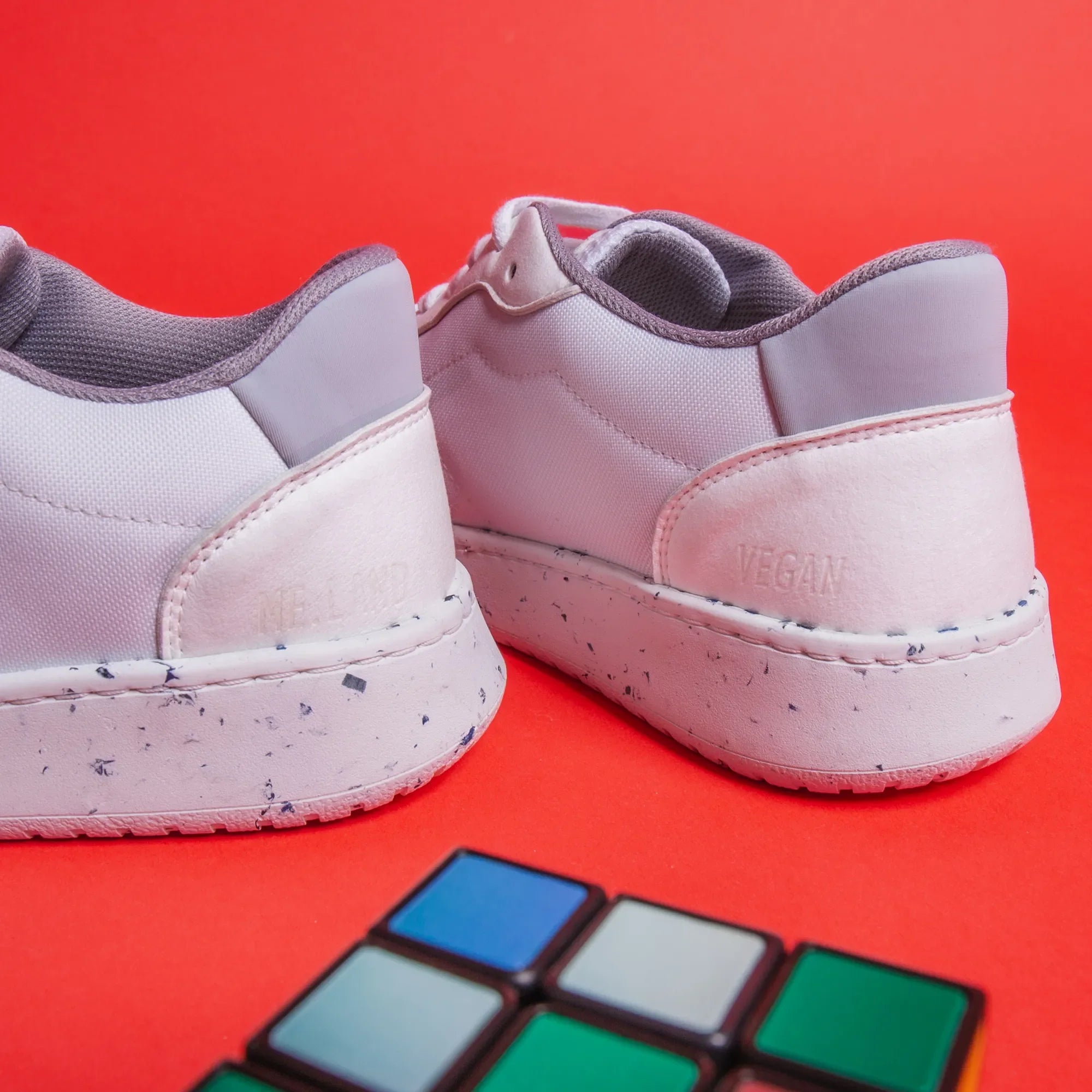 ME.LAND Evan vegan and recycled sneaker in white front and back view 2
