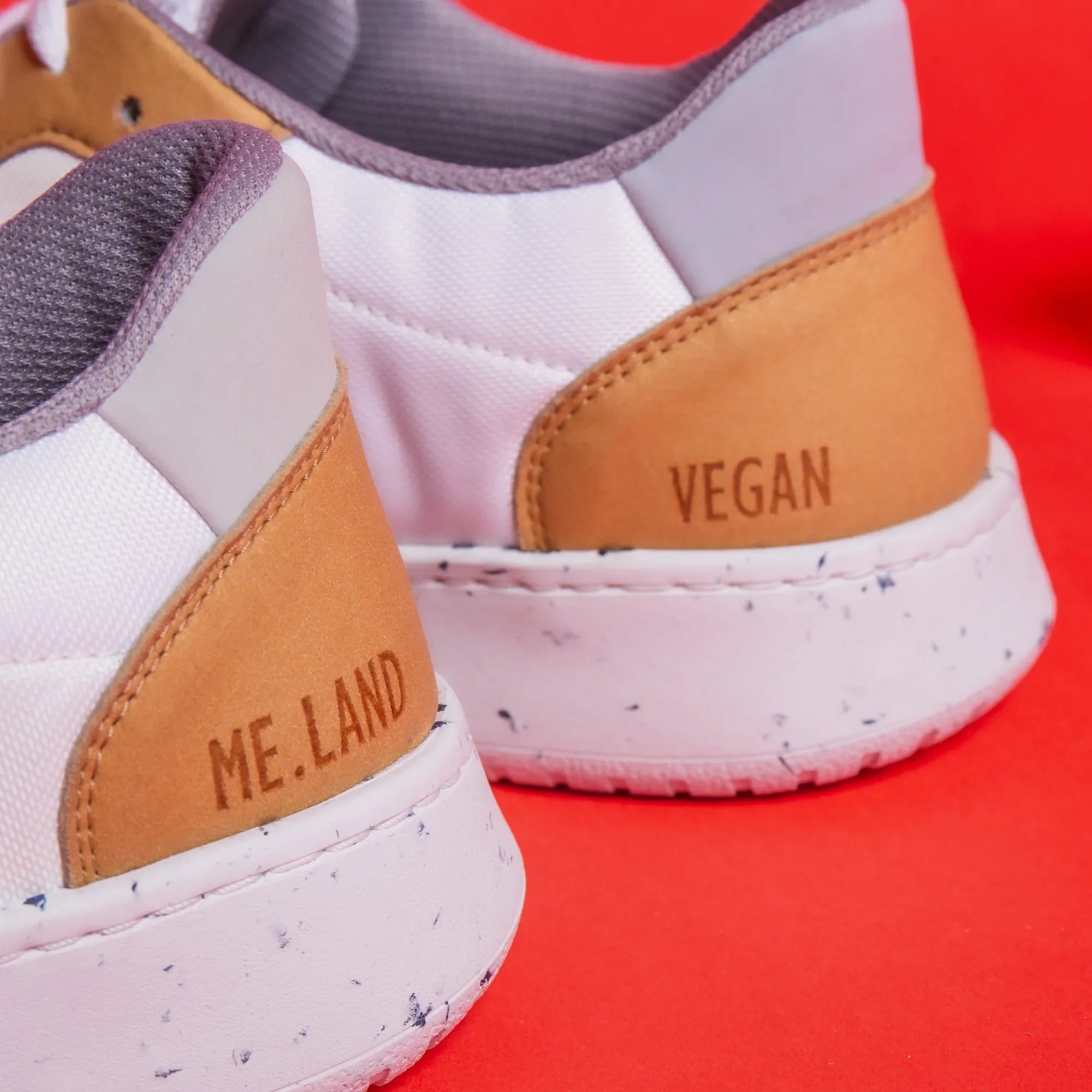 ME.LAND Evan vegan and recycled sneaker in white and curry front and back