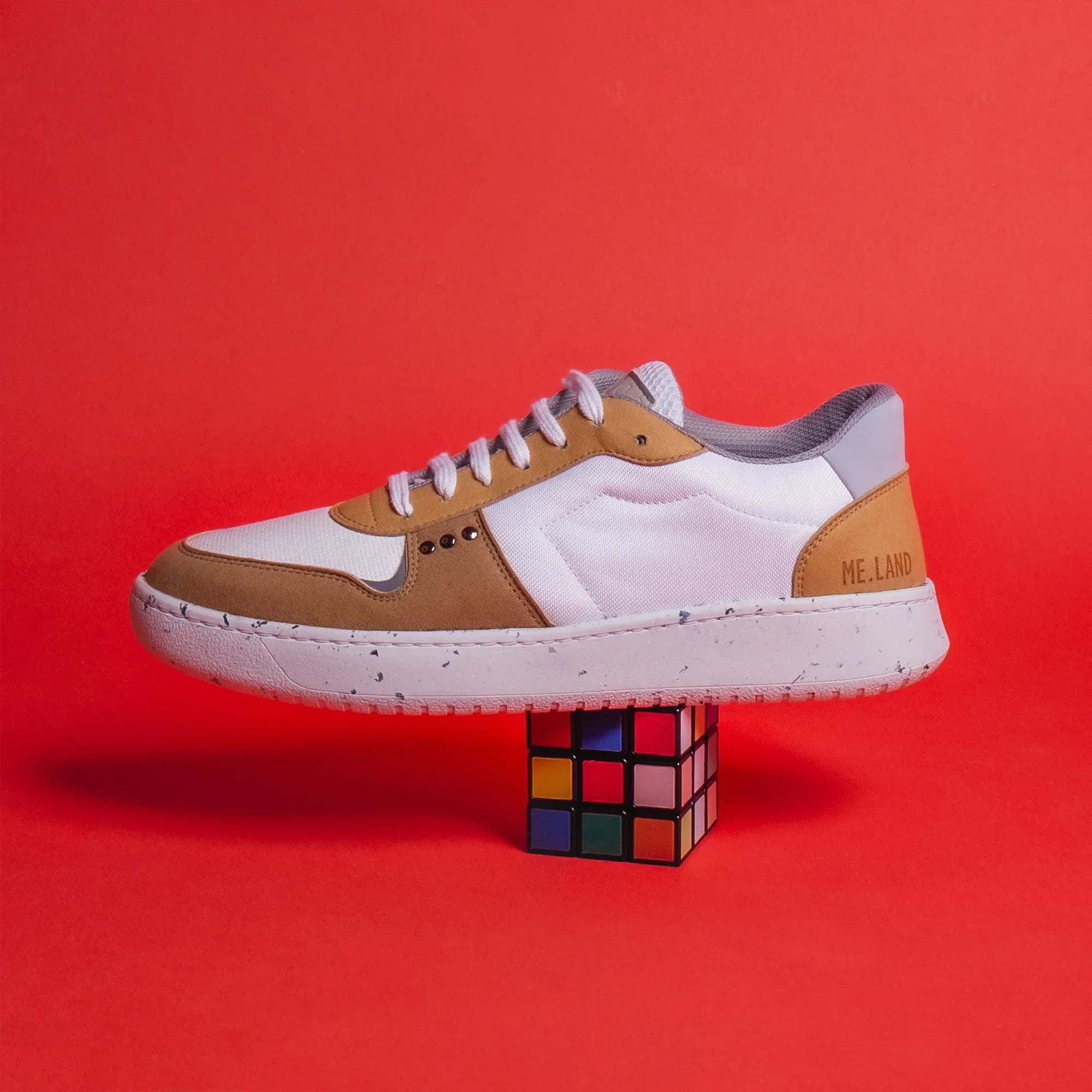 ME.LAND Evan vegan and recycled sneaker in white and curry side
