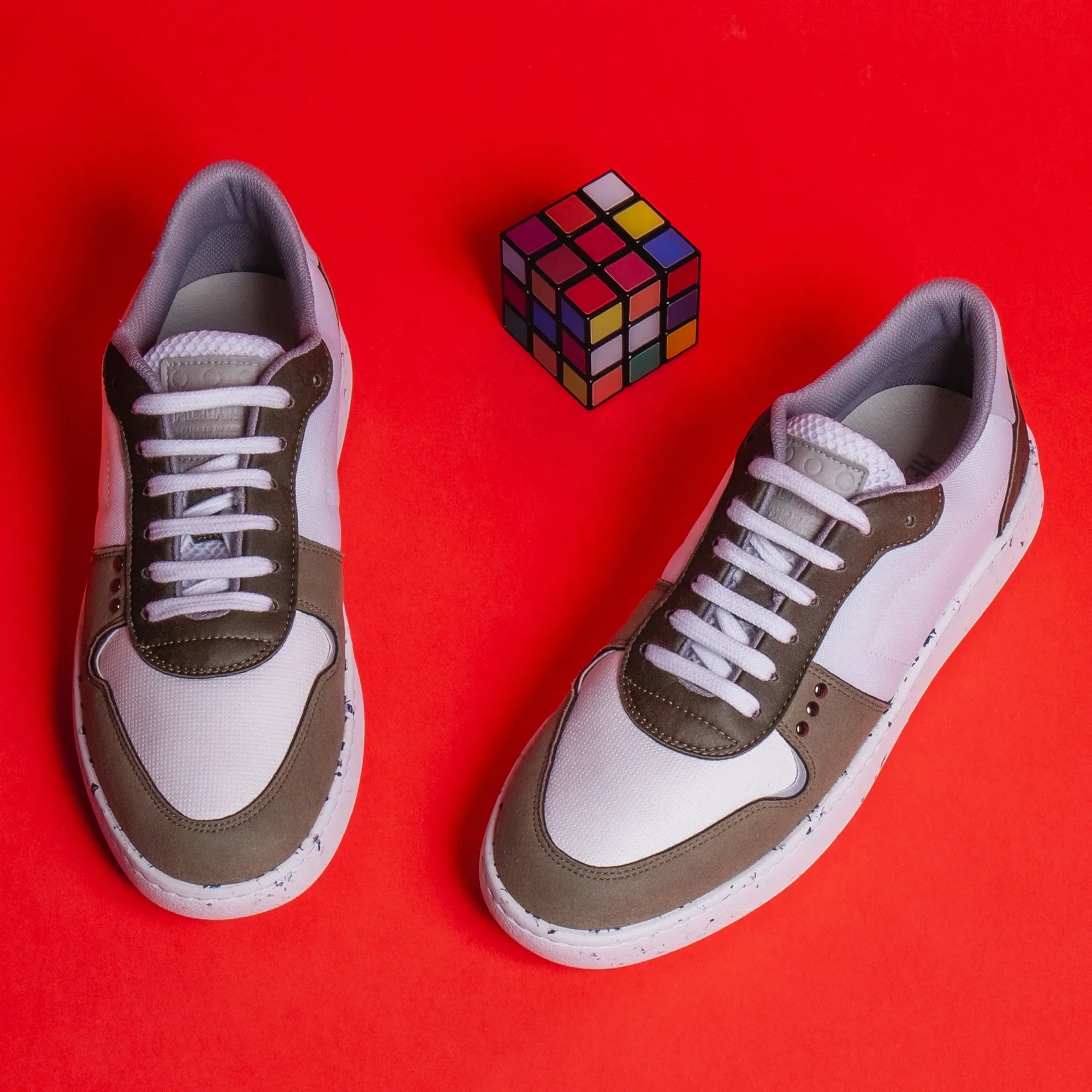 ME.LAND Evan vegan and recycled sneaker in white and khaki top