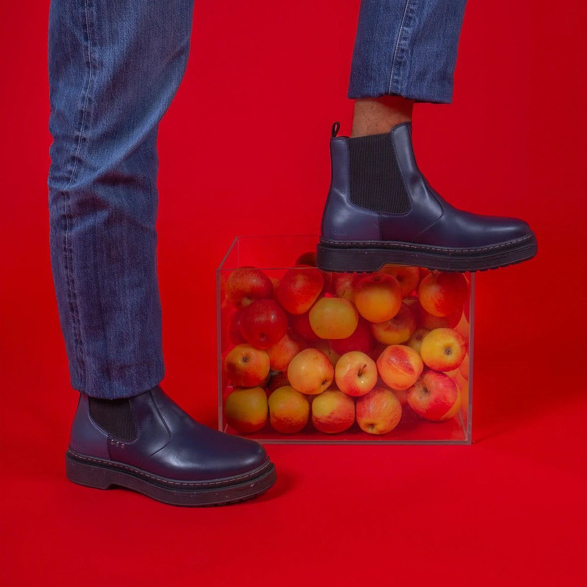 Blue and black apple leather chelsea boots ✔ ME.LAND