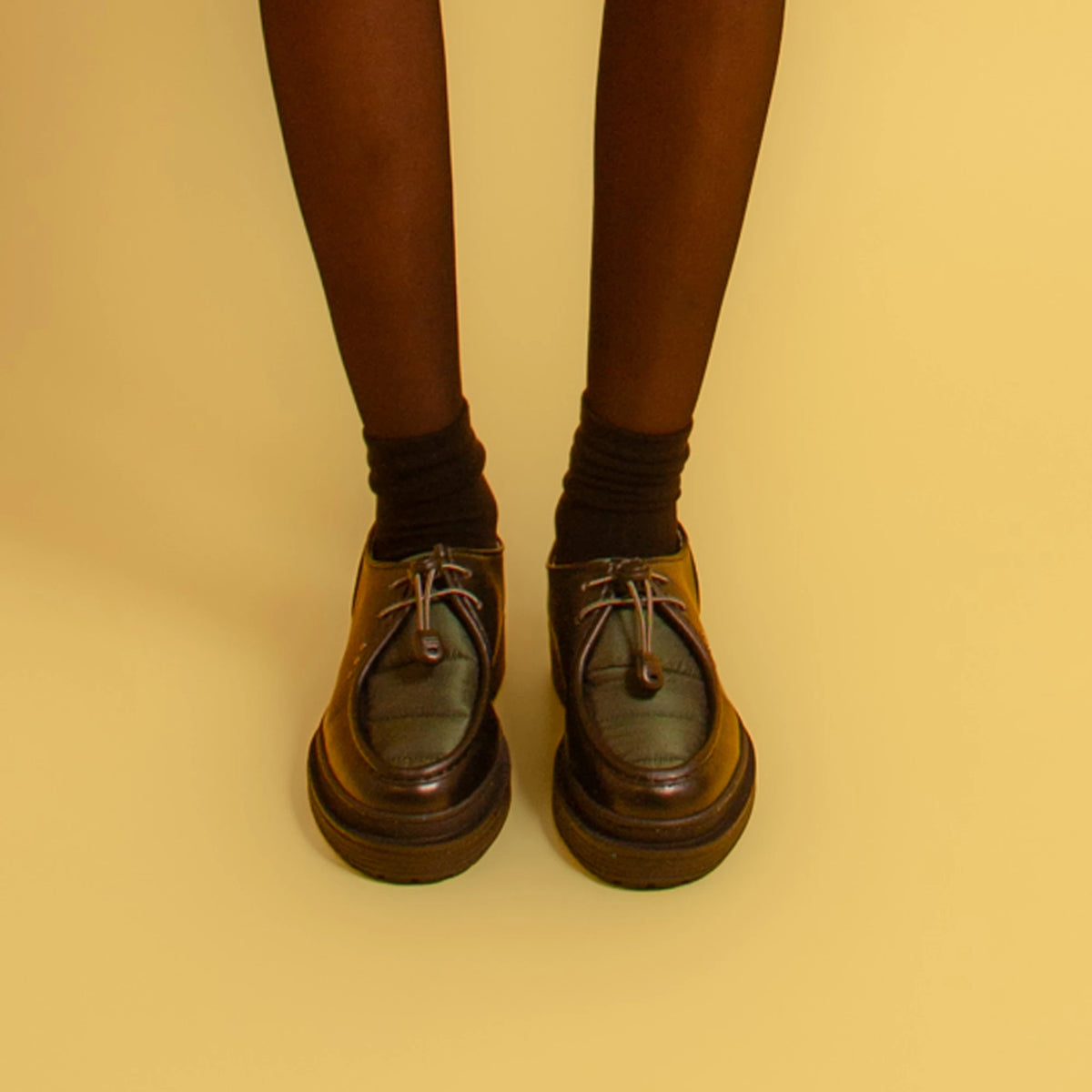 Black Apple Leather and Dark Green Nylon Vegan Rando Derby