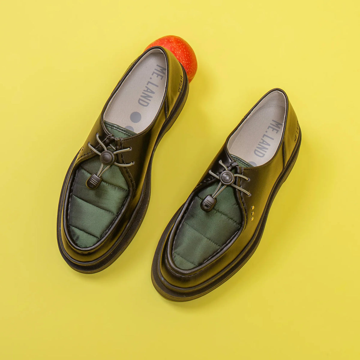 Black Apple Leather and Dark Green Nylon Vegan Rando Derby