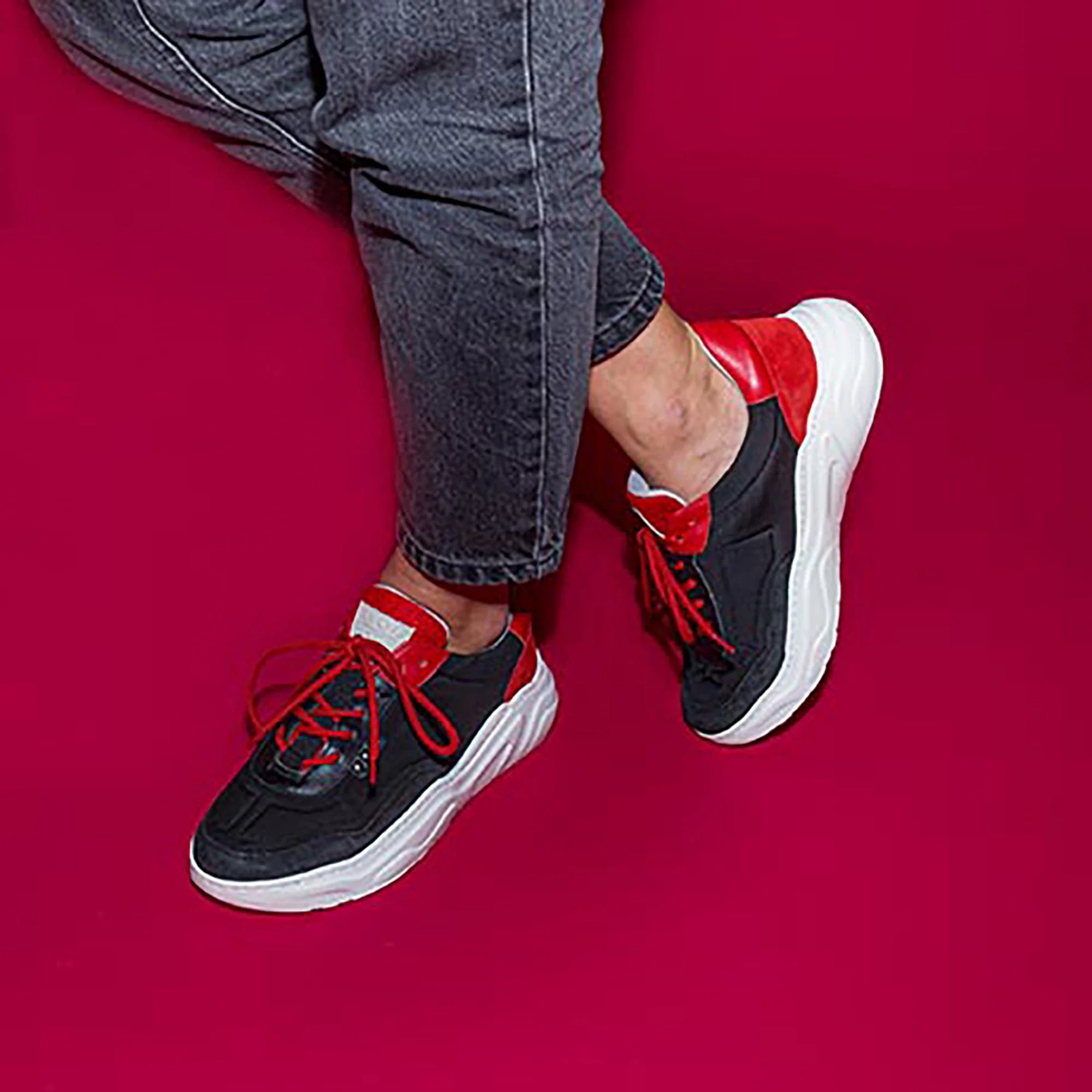 ME.LAND Black and red recycled nylon DEBUT sneaker sole