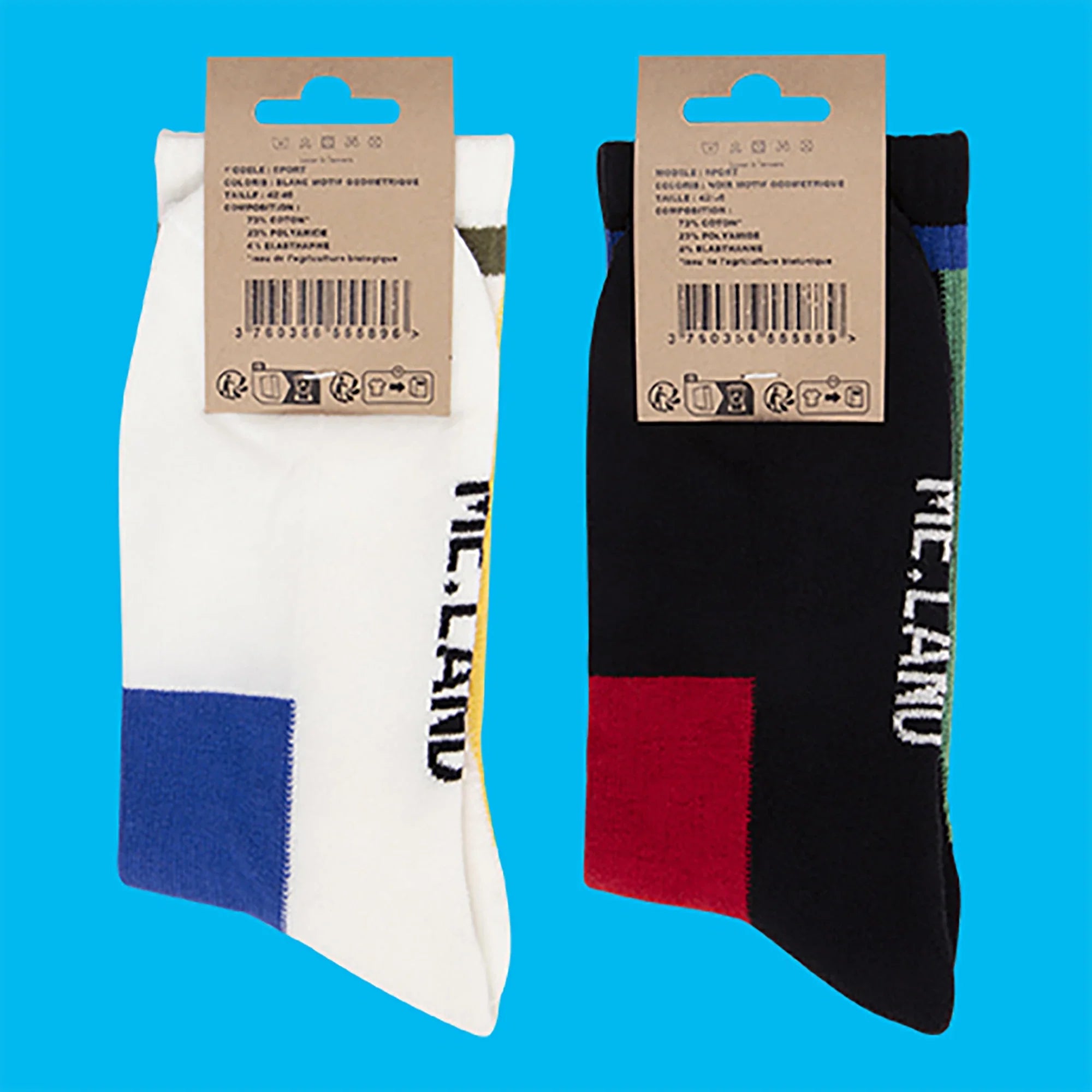 Duo Pack geometrical organic cotton sport socks ✔ ME.LAND