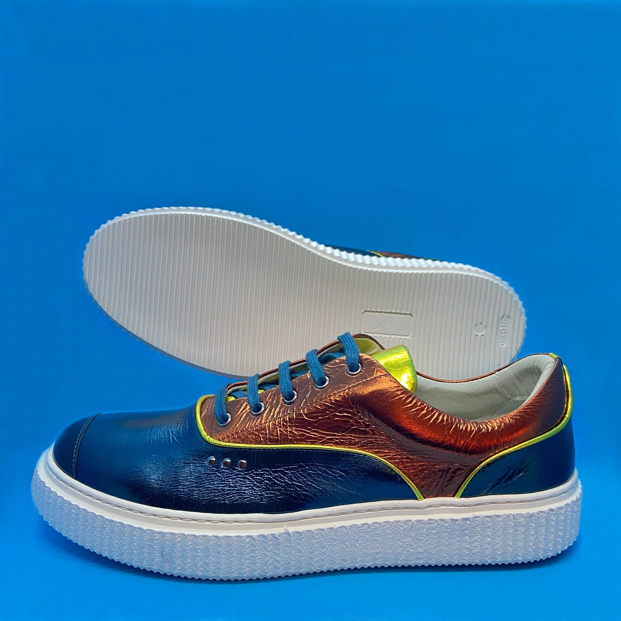 Basket Meaker en cuir métallisé multicolore paon