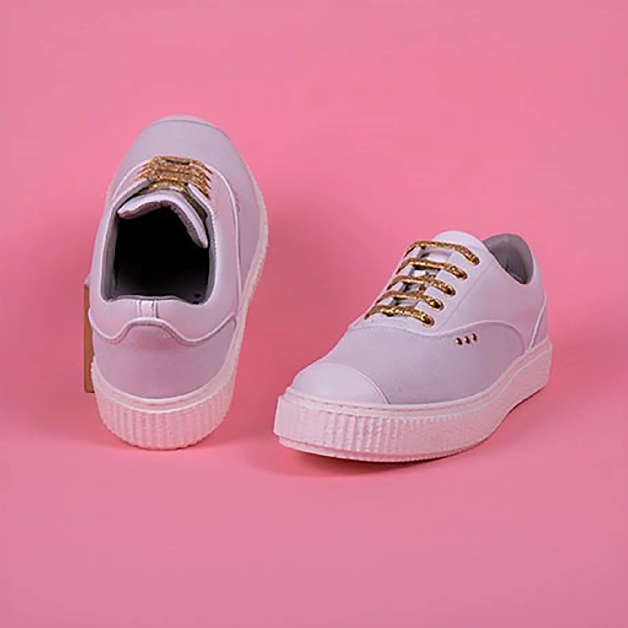 ME.LAND White suede and gold details MEAKER sneaker ladies