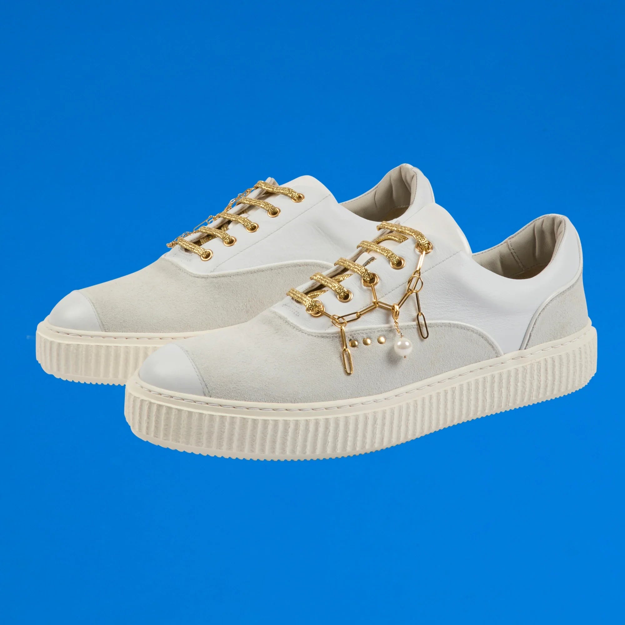 White suede and gold jewellery MEAKER sneaker ✔ ME.LAND