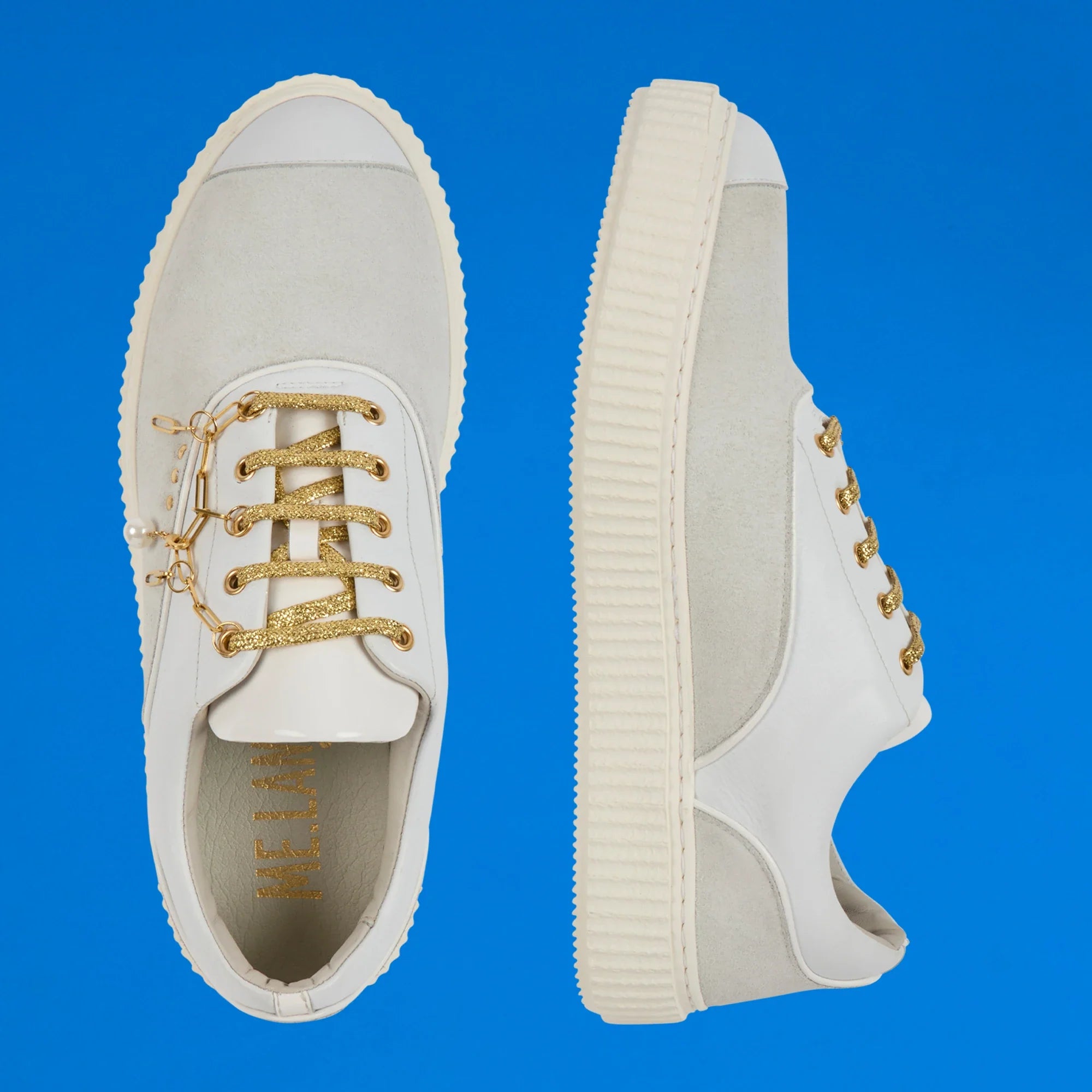 White suede and gold jewellery MEAKER sneaker ✔ ME.LAND