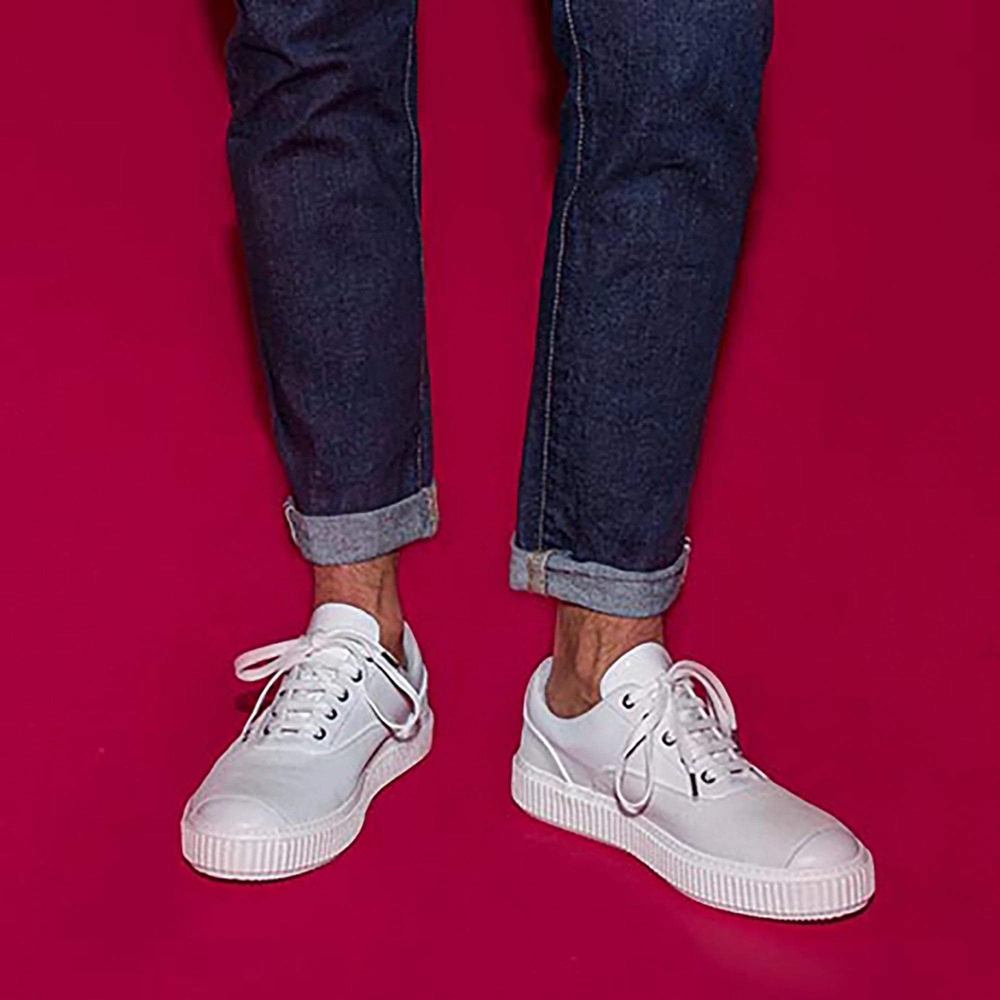 ME.LAND White suede Meaker sneaker front and back