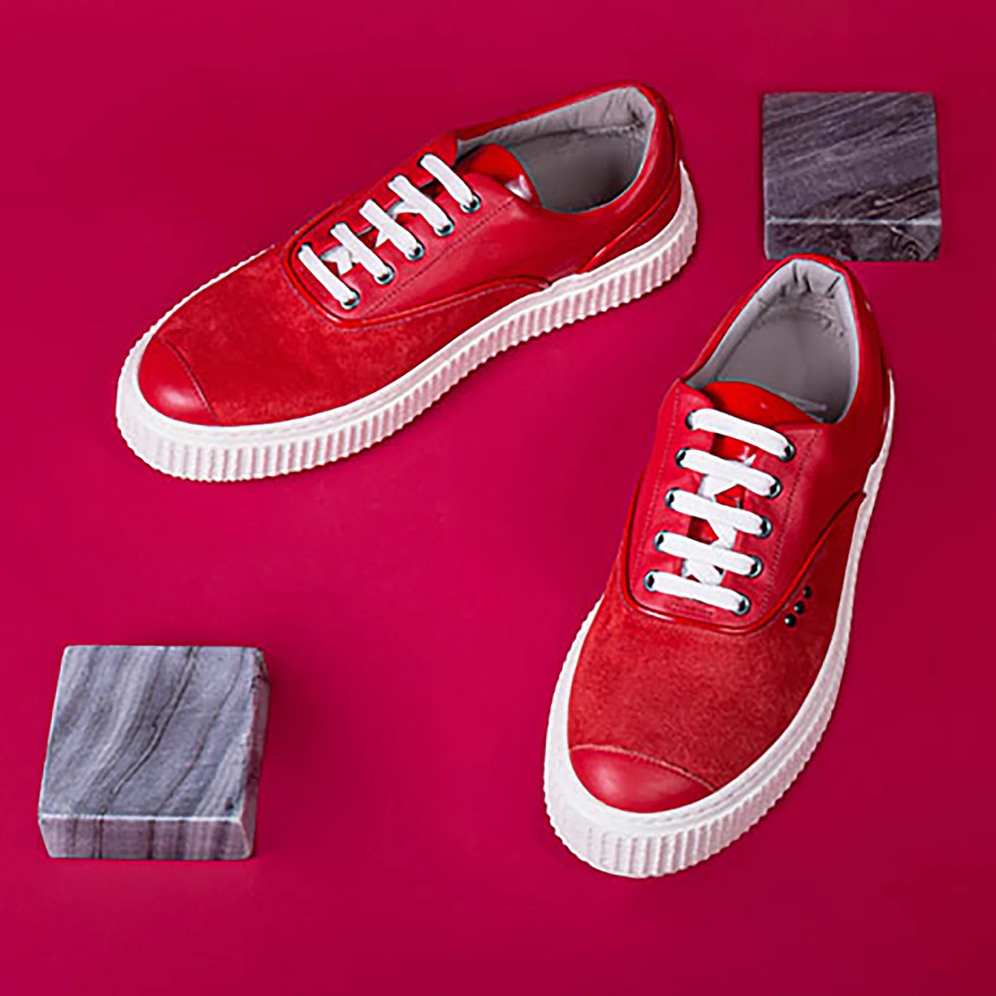ME.LAND Red suede MEAKER sneaker side view