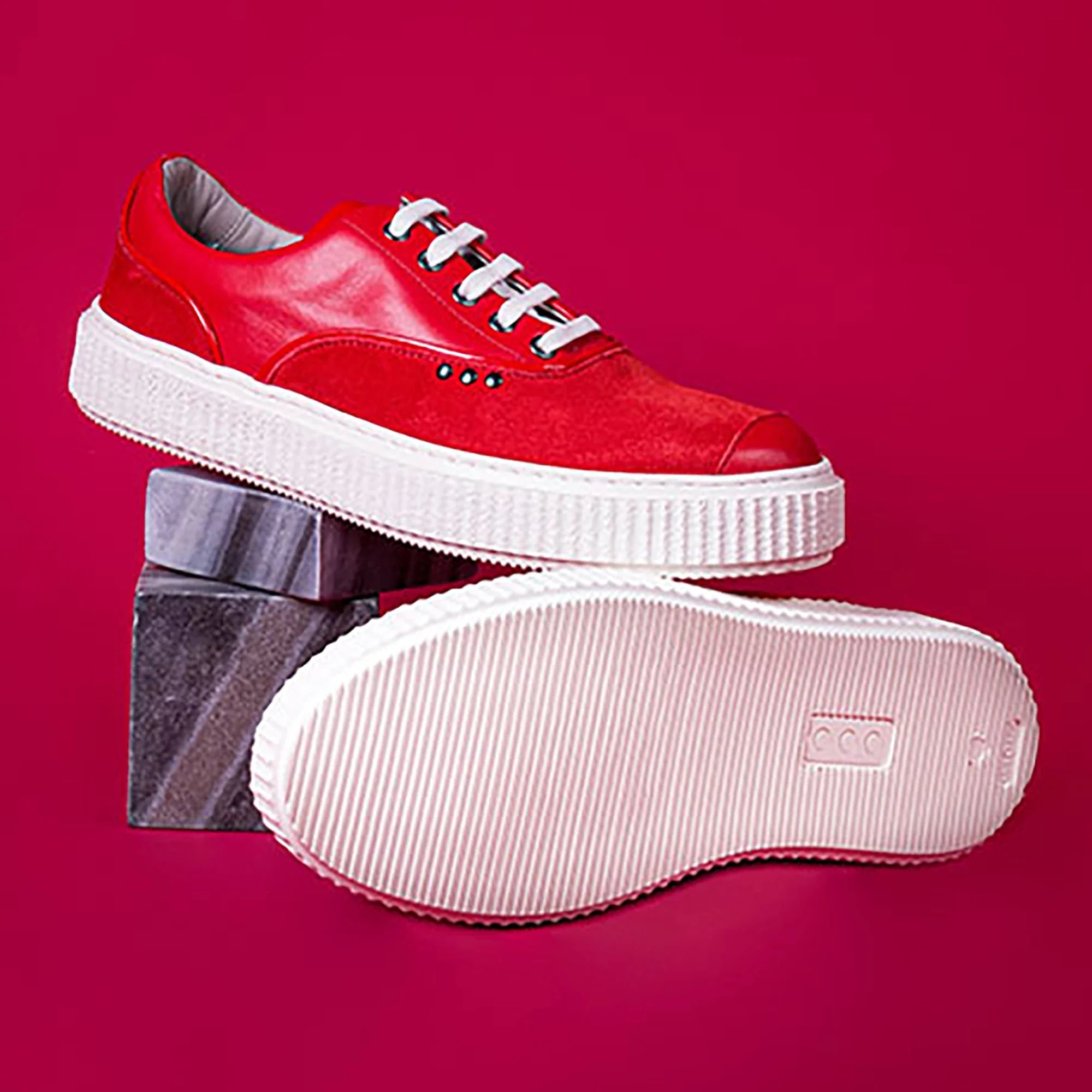 ME.LAND Red suede MEAKER sneaker front and back