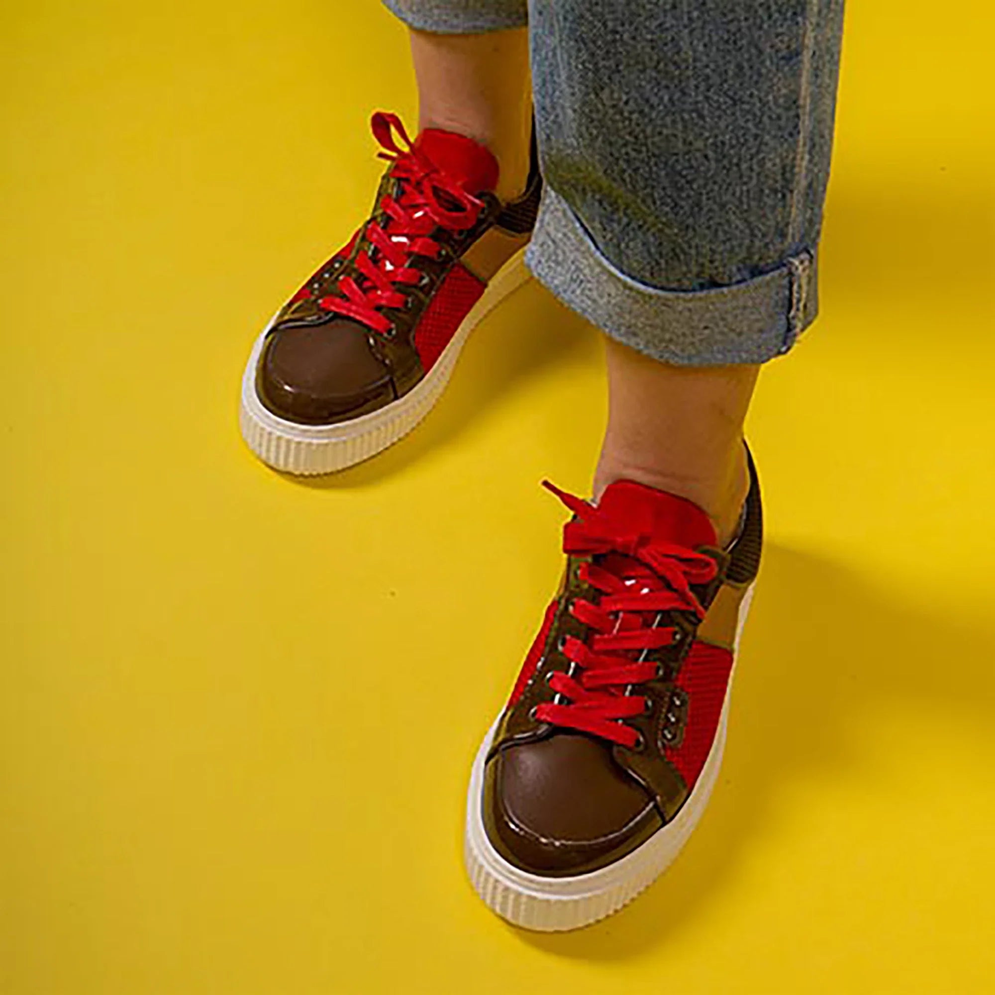 ME.LAND Brown, red and curry smooth DEAKER sneaker front and back
