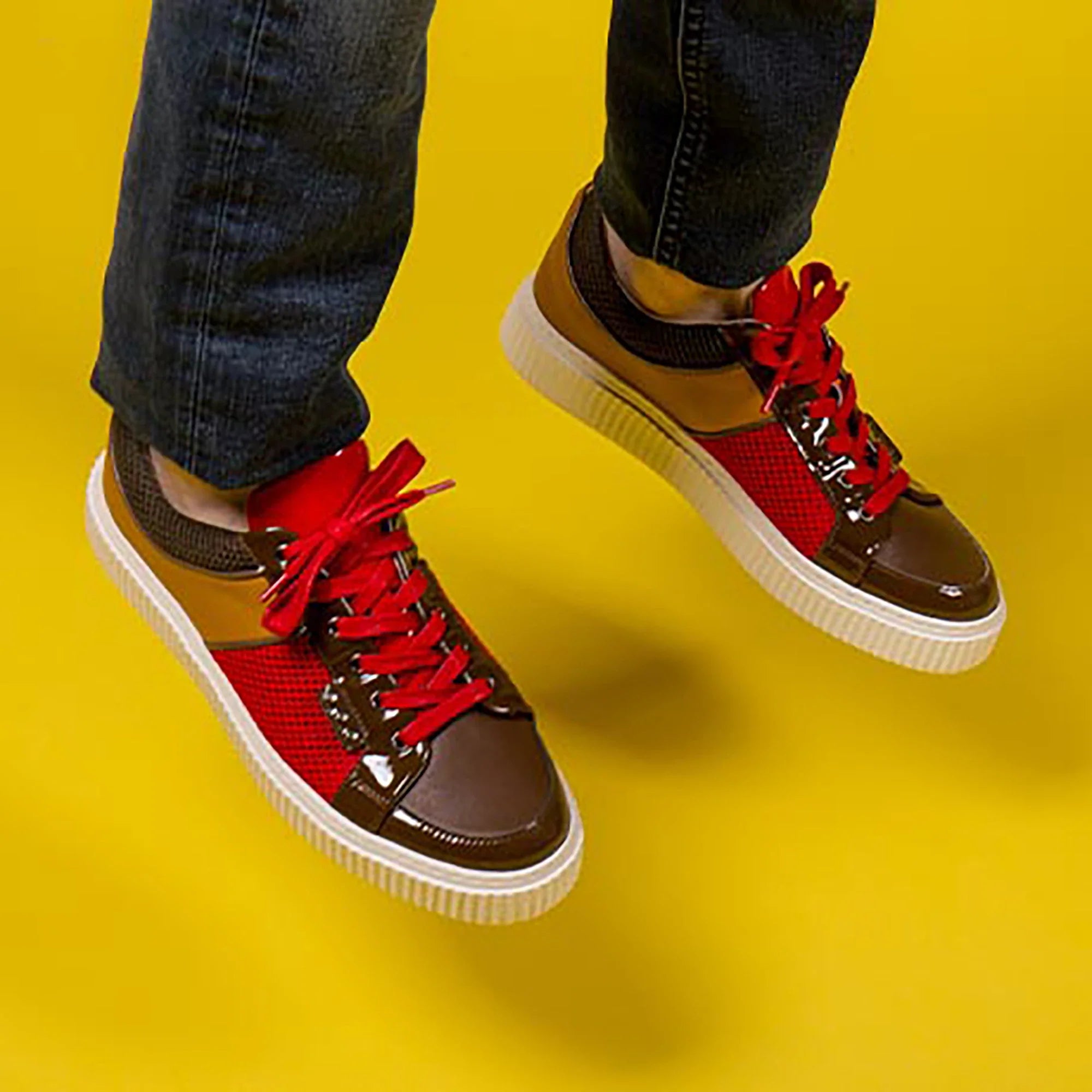 ME.LAND Brown, red and curry smooth DEAKER sneaker sole