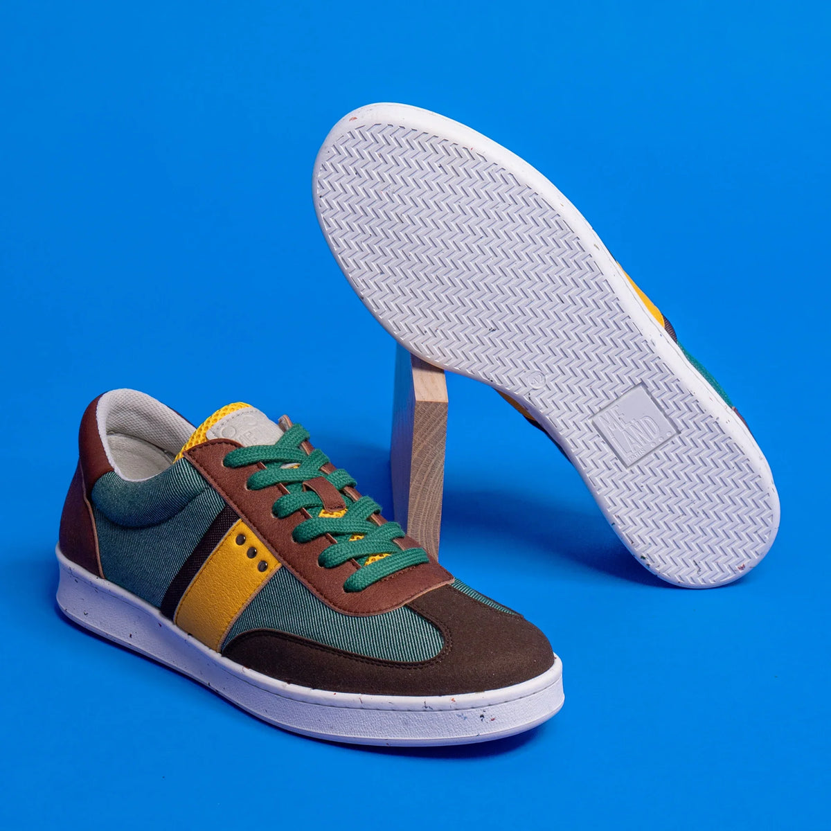 Vivace vegan and recycled sneaker in green, brown and yellow ✔ ME.LAND