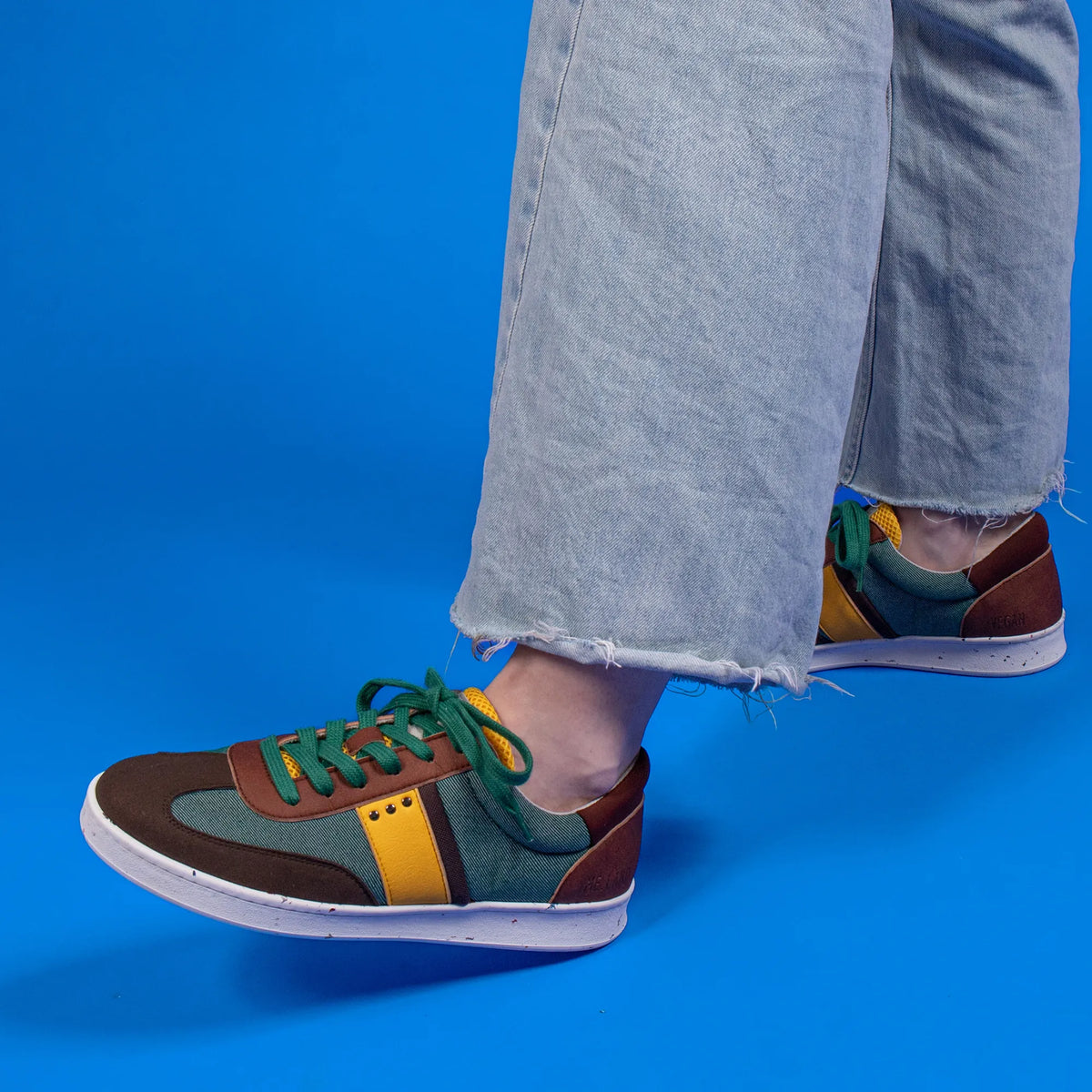 Vivace vegan and recycled sneaker in green, brown and yellow ✔ ME.LAND