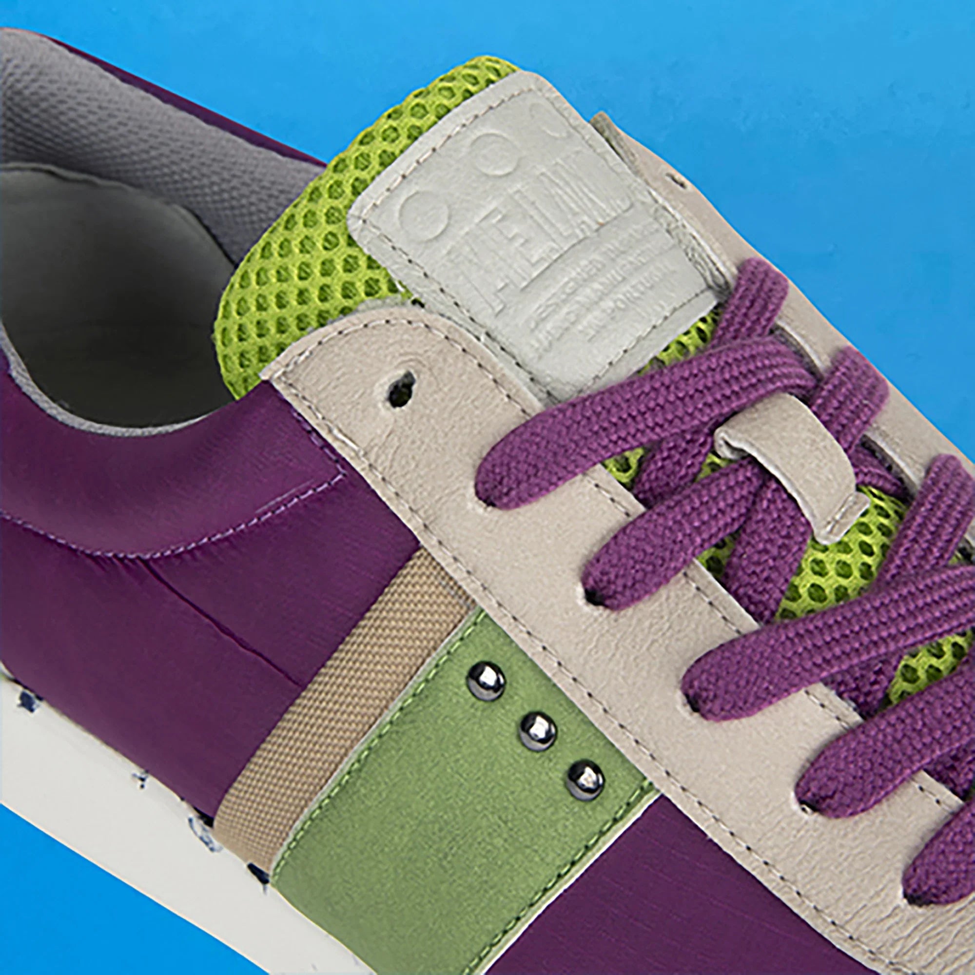 Vivace vegan and recycled sneaker in beige, purple and green ✔ ME.LAND