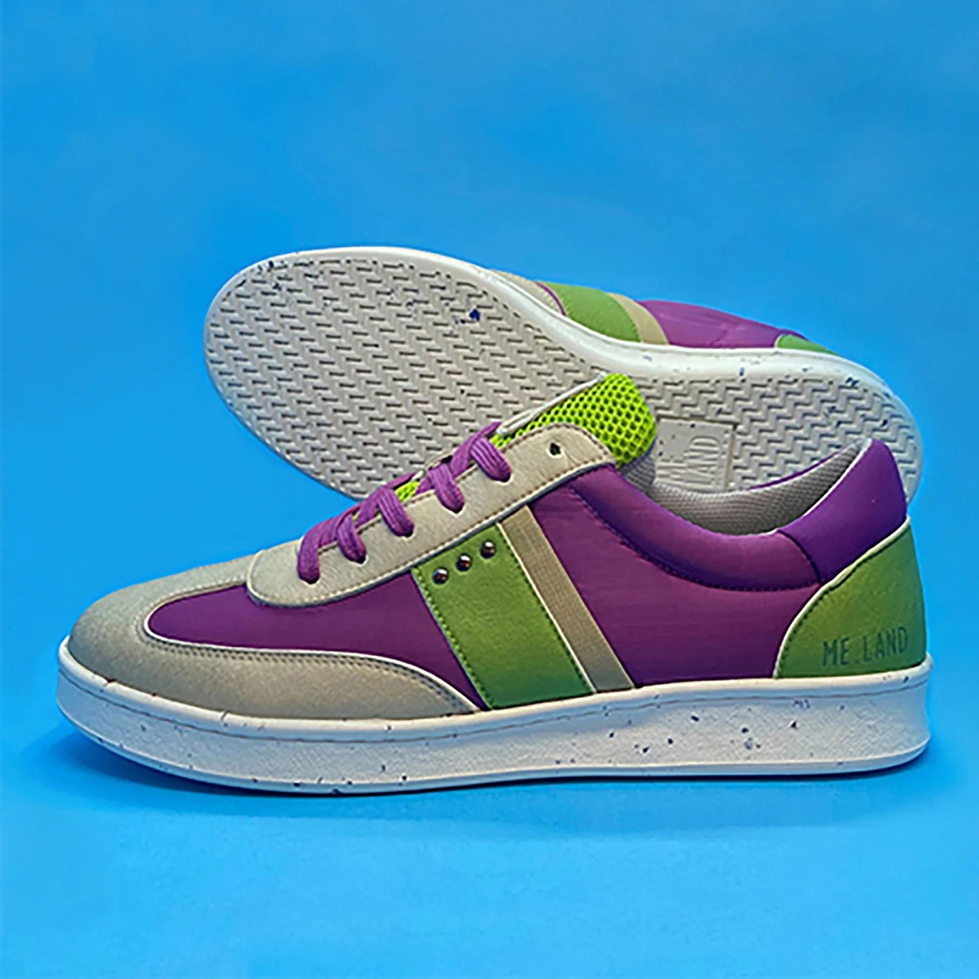 Vivace vegan and recycled sneaker in beige, purple and green ✔ ME.LAND