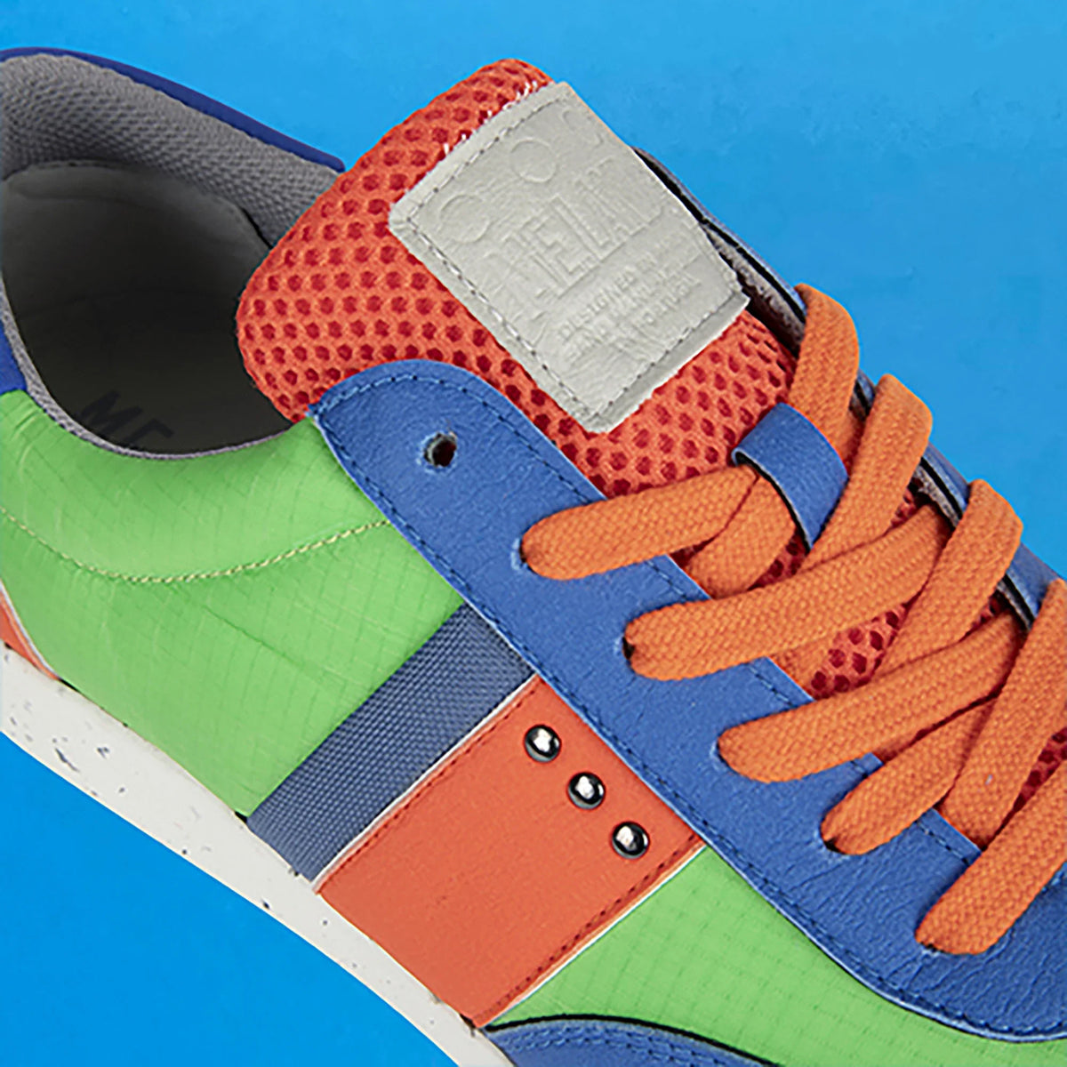 Vivace vegan and recycled sneaker in green, blue and orange ✔ ME.LAND