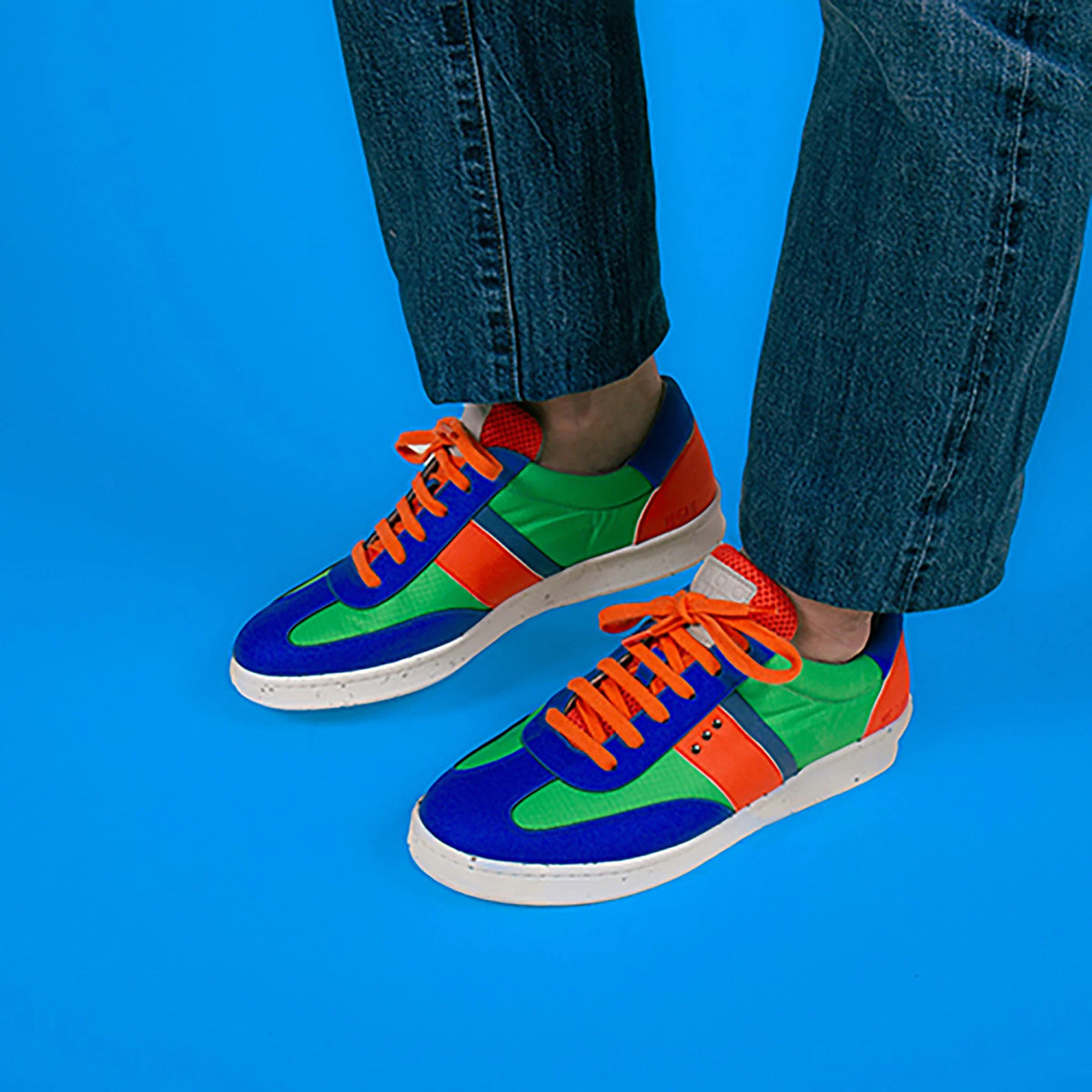 Vivace vegan and recycled sneaker in green, blue and orange ✔ ME.LAND