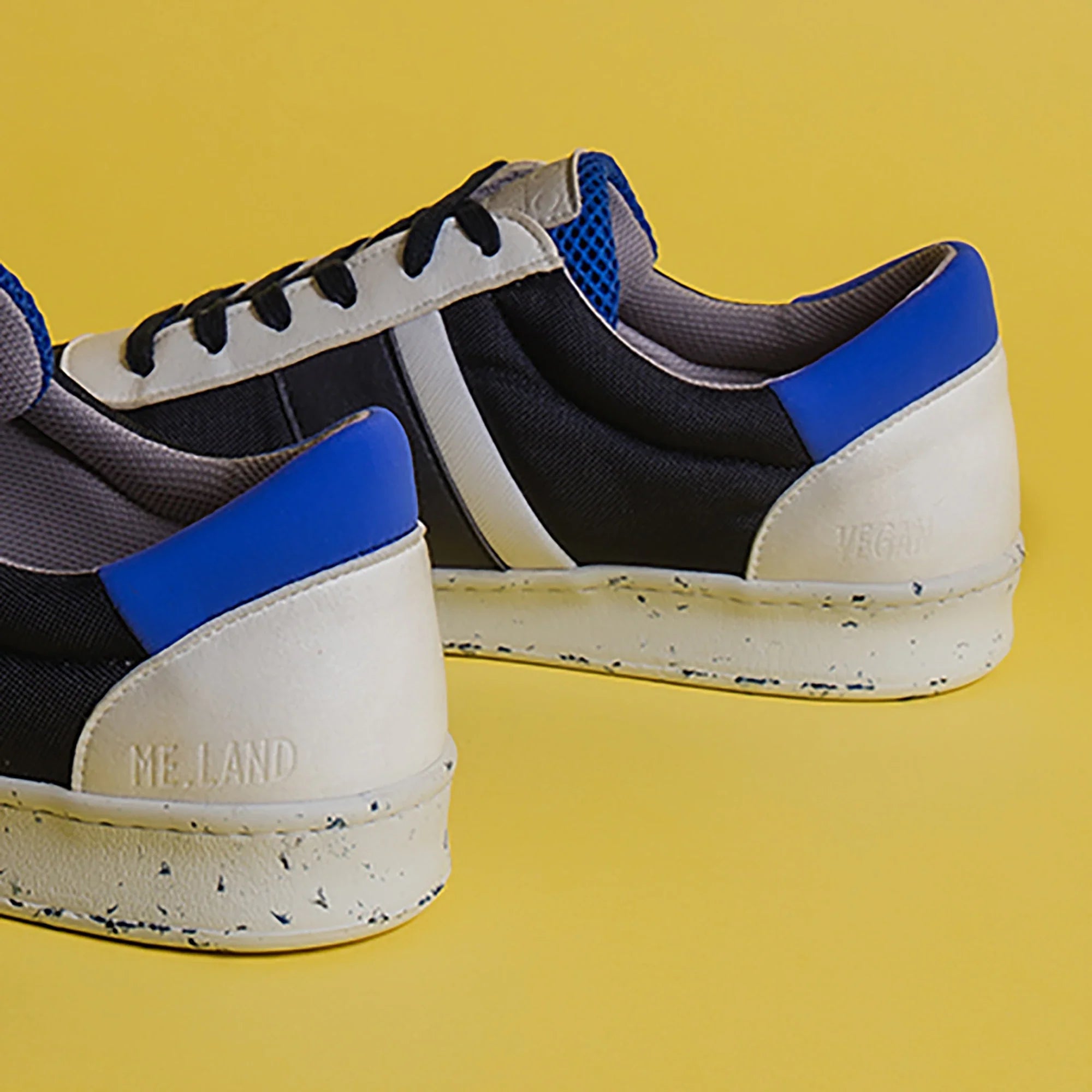 ME.LAND Vivace vegan and recycled sneaker in navy, white and blue front and back