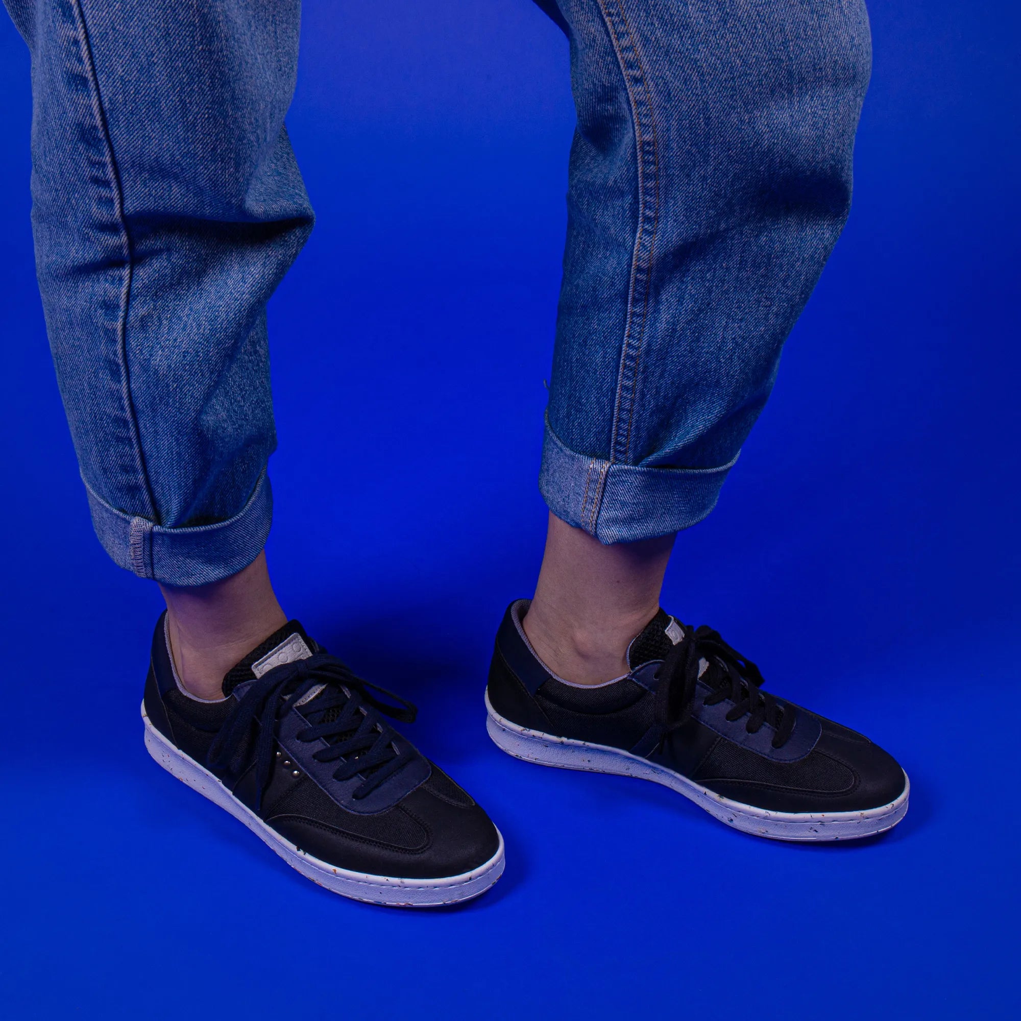 ME.LAND Vivace vegan and recycled sneaker in black and navy blue sole