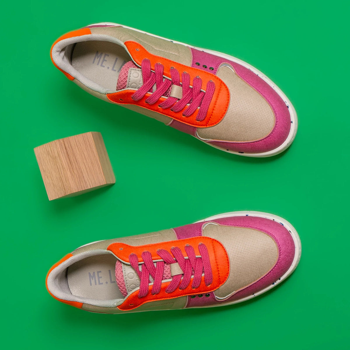 Evan vegan and recycled sneaker in beige, pink and orange ✔ ME.LAND