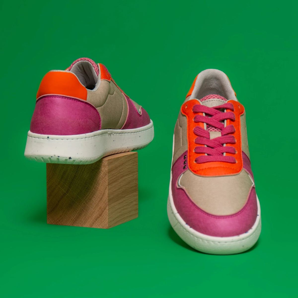 Evan vegan and recycled sneaker in beige, pink and orange ✔ ME.LAND