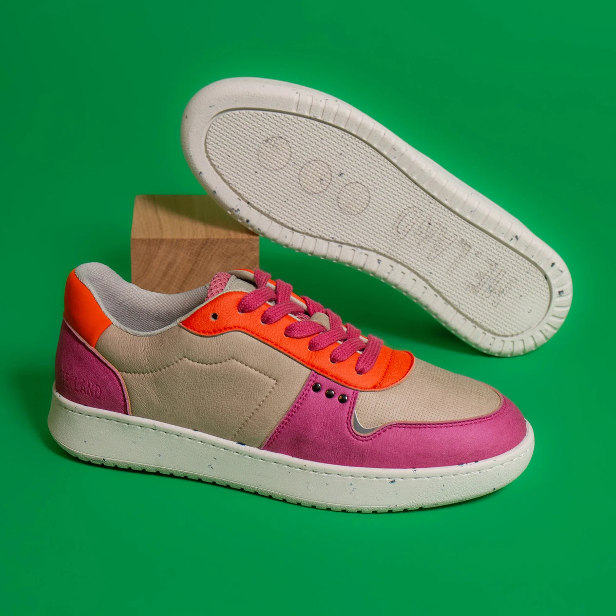 Evan vegan and recycled sneaker in beige, pink and orange ✔ ME.LAND
