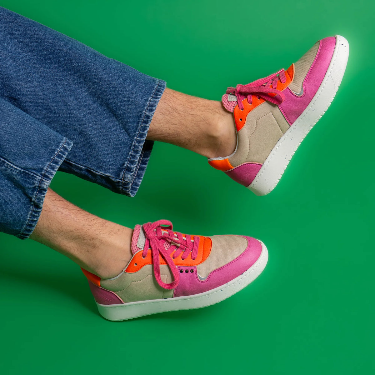 Evan vegan and recycled sneaker in beige, pink and orange ✔ ME.LAND