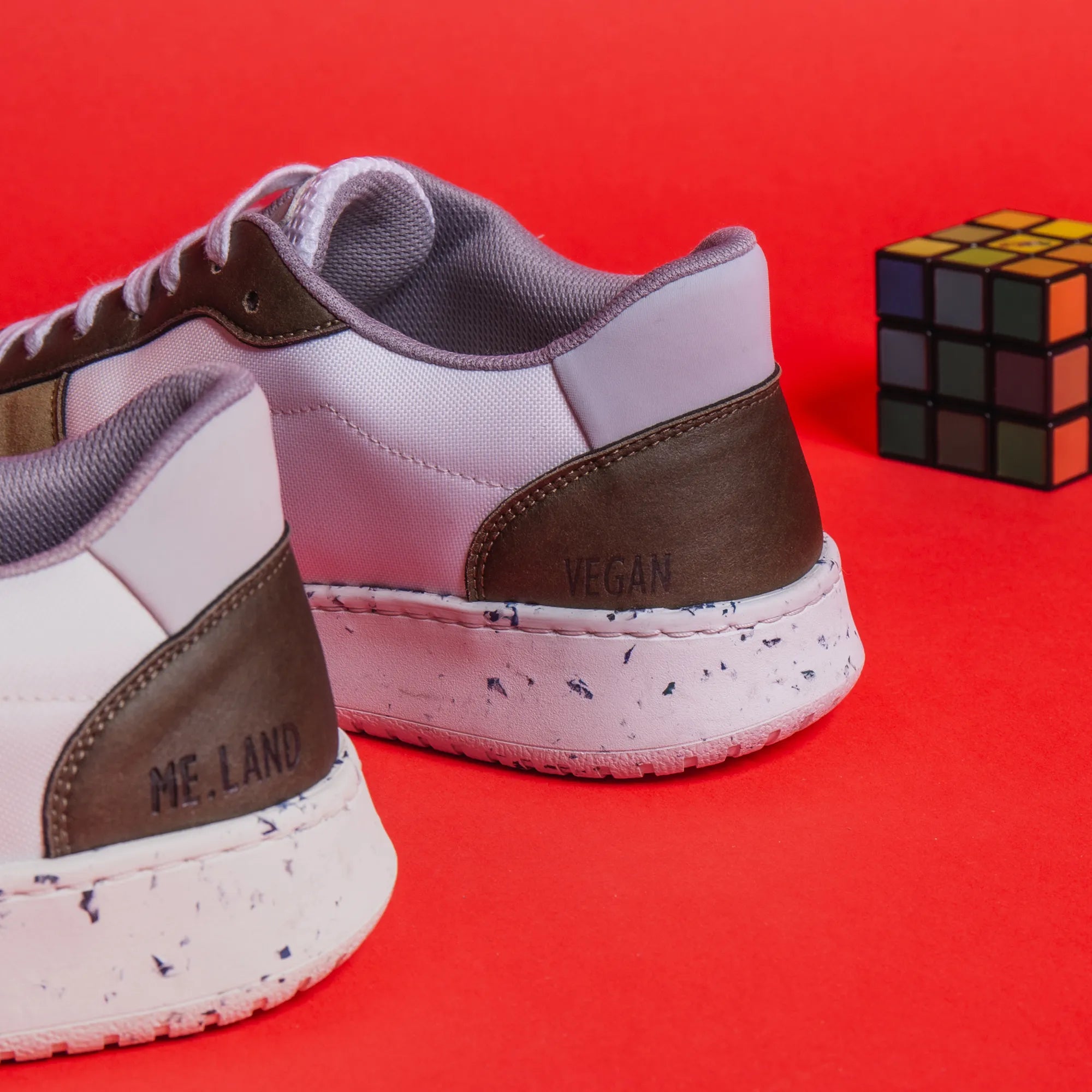 ME.LAND Evan vegan and recycled sneaker in white and khaki front and back