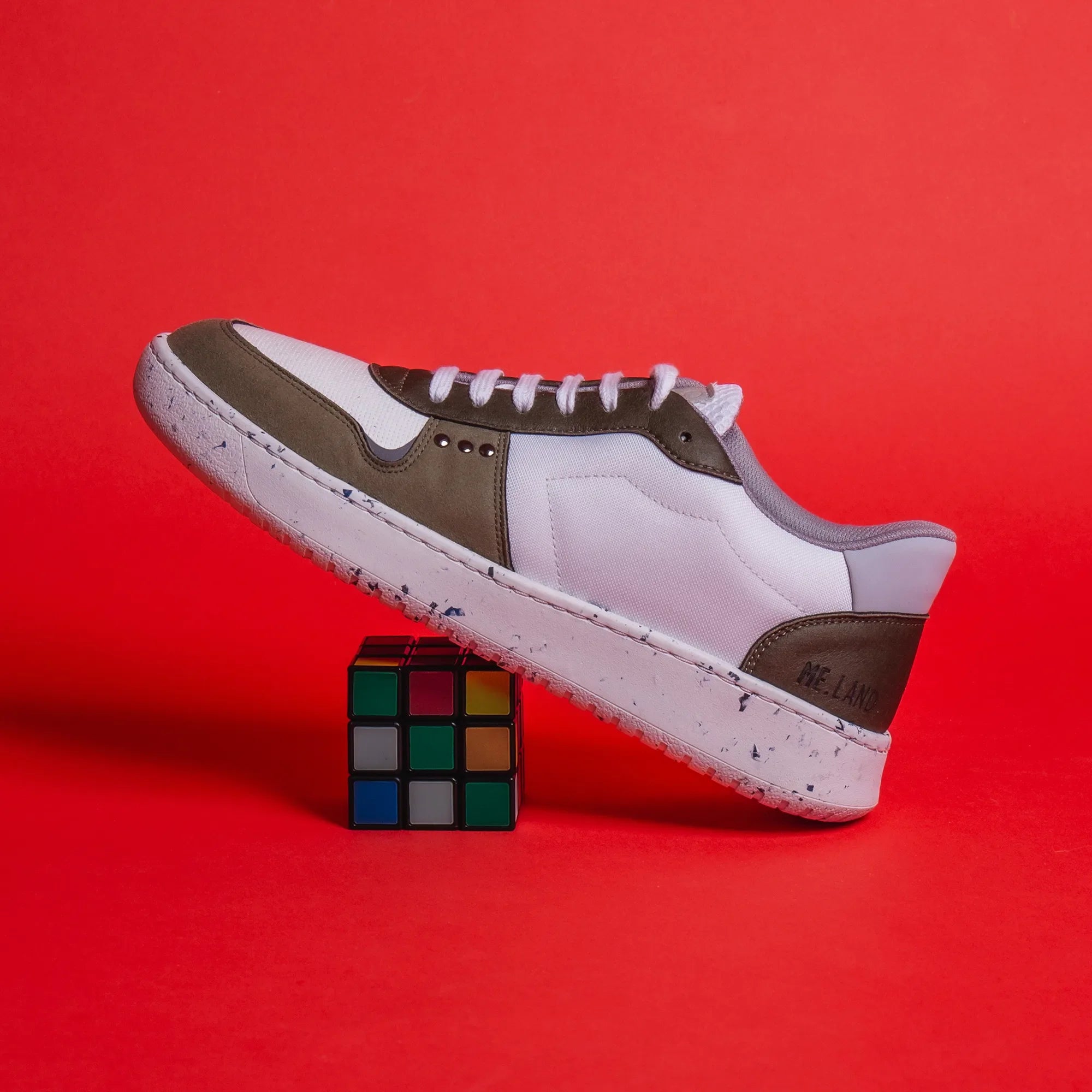 ME.LAND Evan vegan and recycled sneaker in white and khaki side