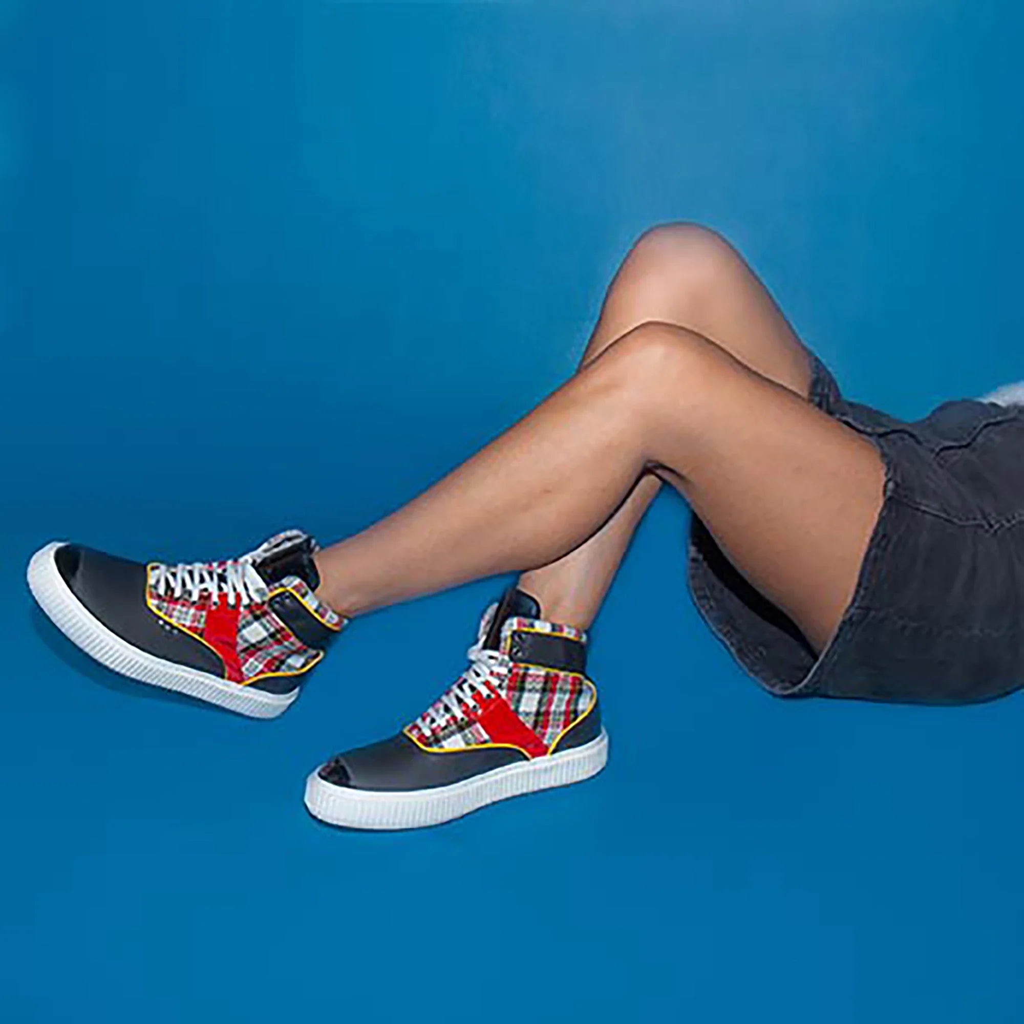 ME.LAND Tartan and black high top HEAKER sneaker front and back