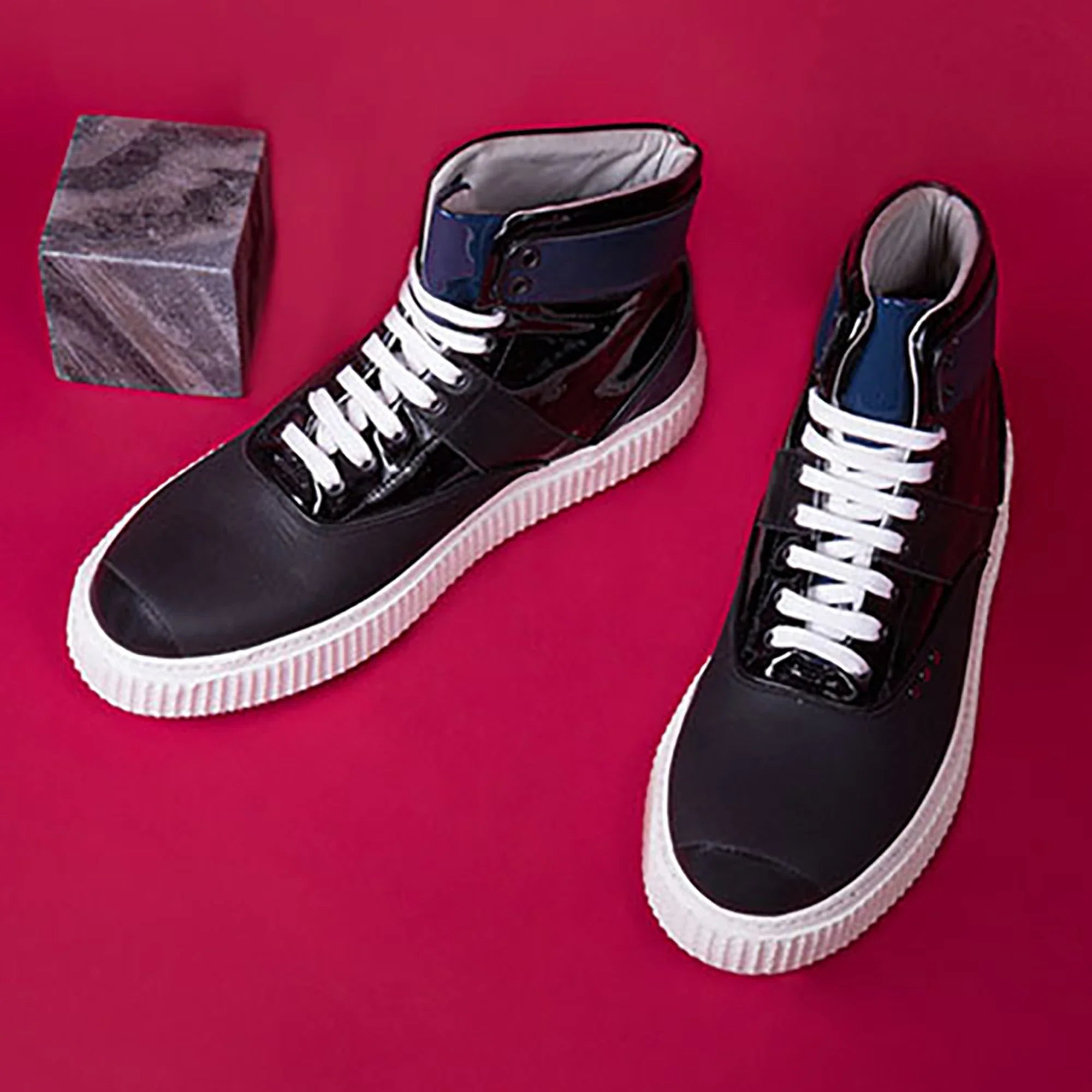ME.LAND Black and blue high top HEAKER sneakers side