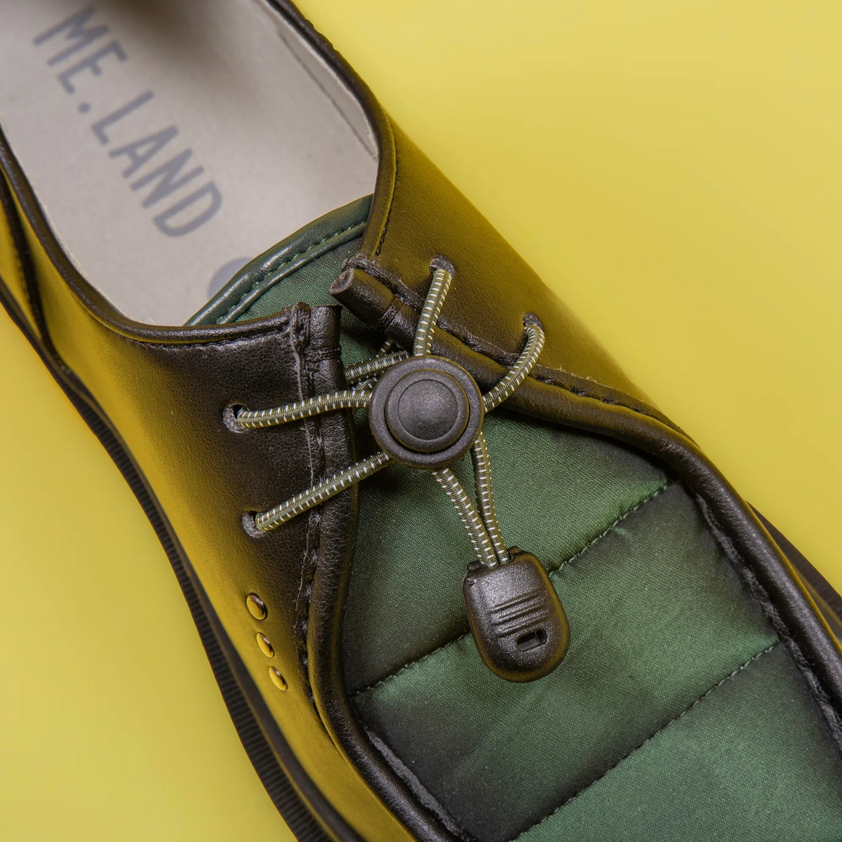 Black Apple Leather and Dark Green Nylon Vegan Rando Derby