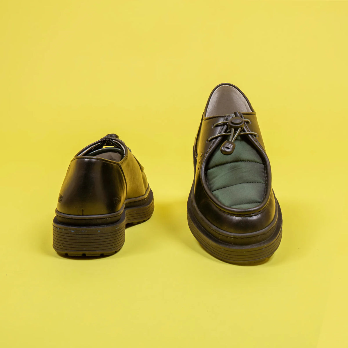 Black Apple Leather and Dark Green Nylon Vegan Rando Derby