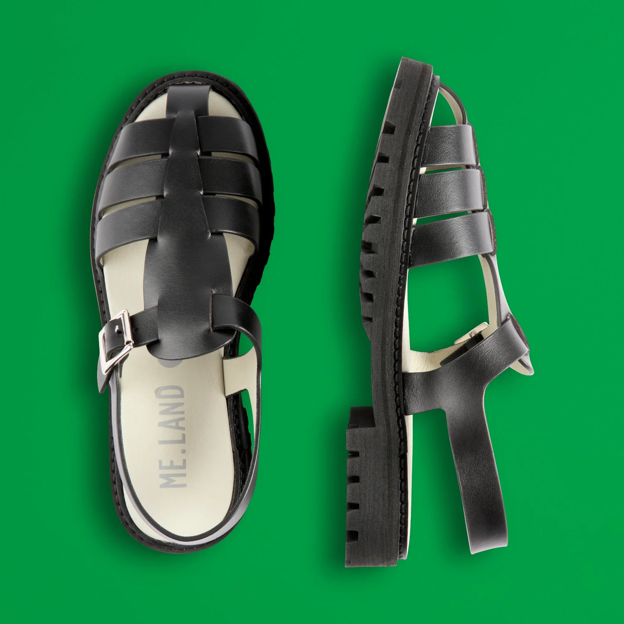 Black apple leather Sandals ✔ ME.LAND